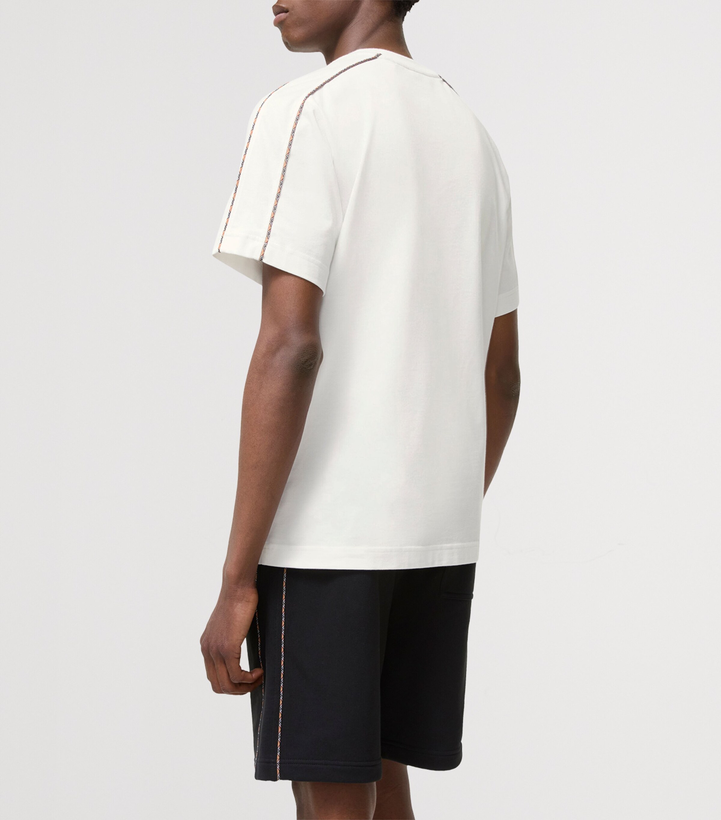 Burberry Mens Cotton Check-Piping Slim T-Shirt Chalk Image 3