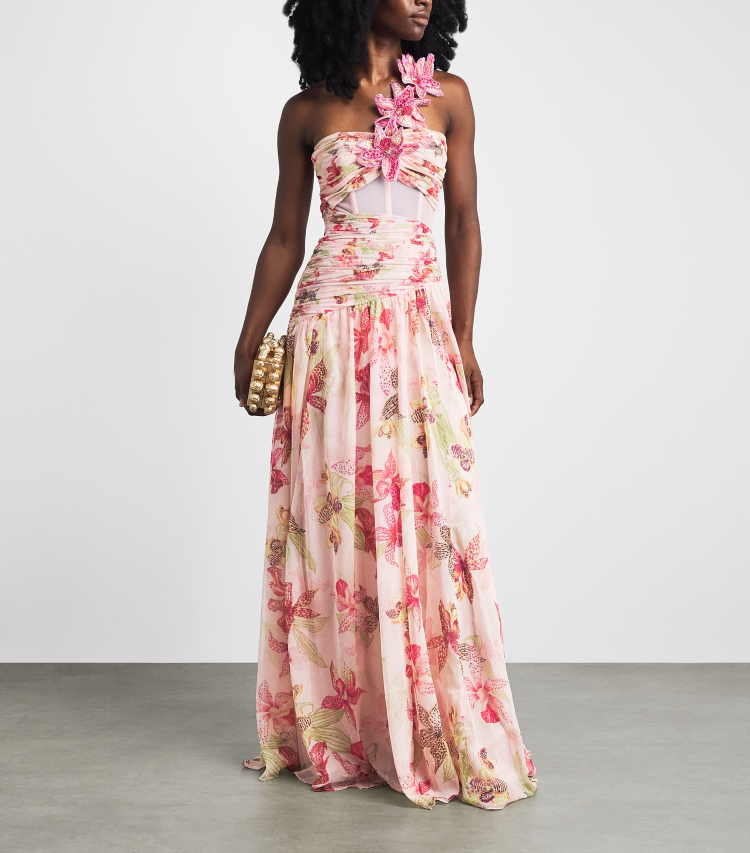 PatBO Womens Chiffon Orchid Bloom Maxi Dress Rose Image 2