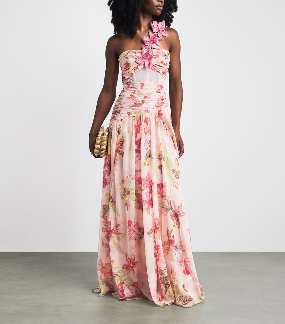 PatBO Womens Chiffon Orchid Bloom Maxi Dress Rose Image 2