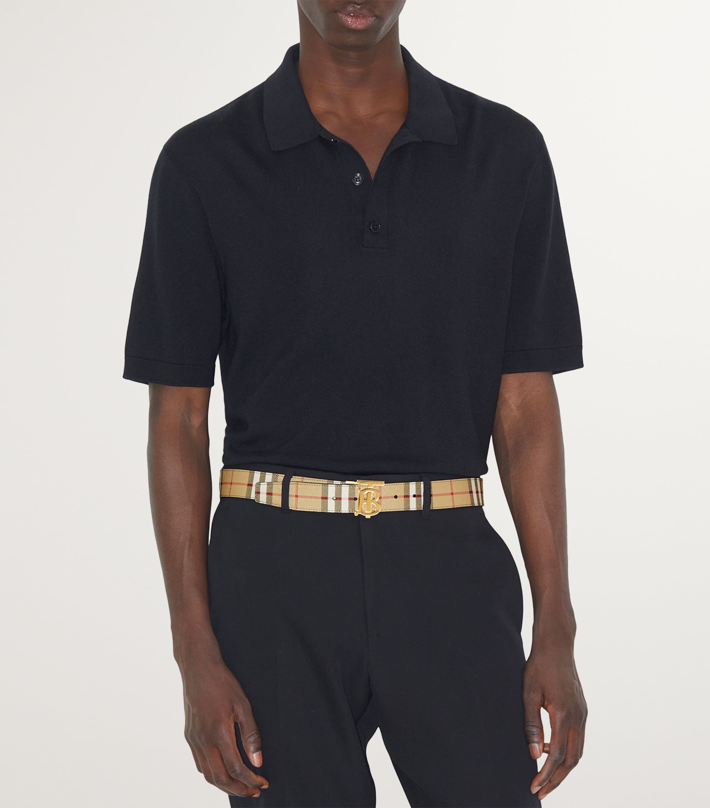 Leather and Check Reversible TB Belt ARCHIVE BEIGE/GOLD Image 3