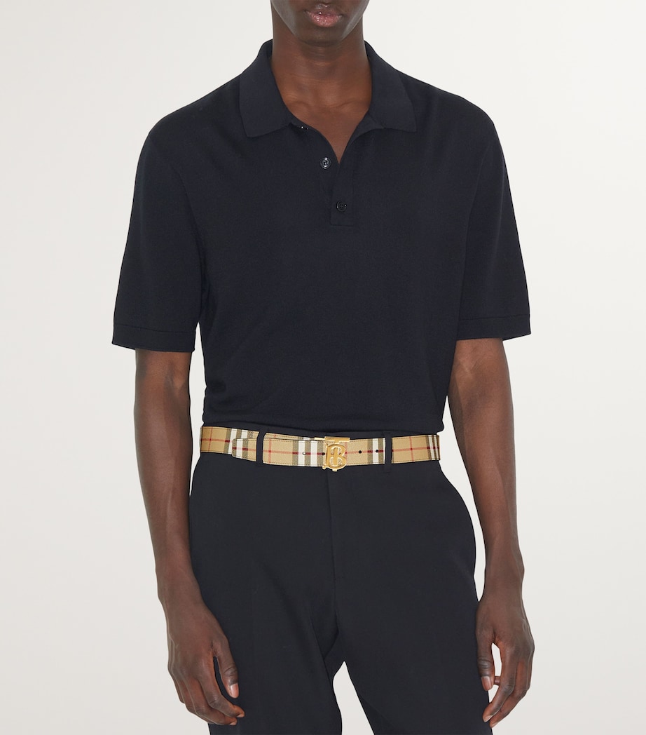 Leather and Check Reversible TB Belt ARCHIVE BEIGE/GOLD Image 3