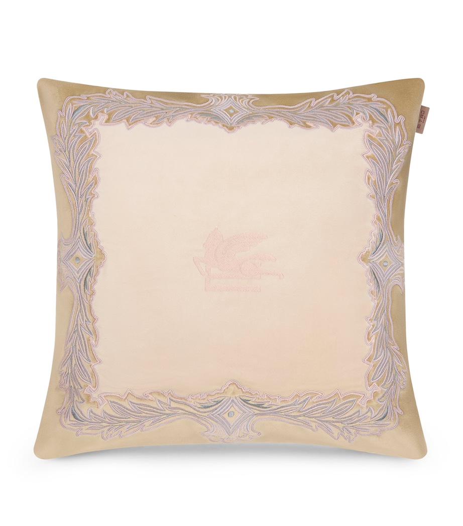 Cotton Velvet Embroidered Kiri Cushion (45cm x 45cm) SAND COL Image 1
