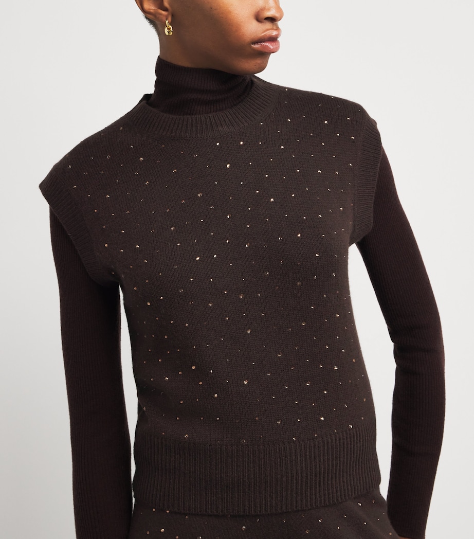 Allude Womens Wool-Cashmere Embellished Sleeveless Sweater Chocolate Image 6
