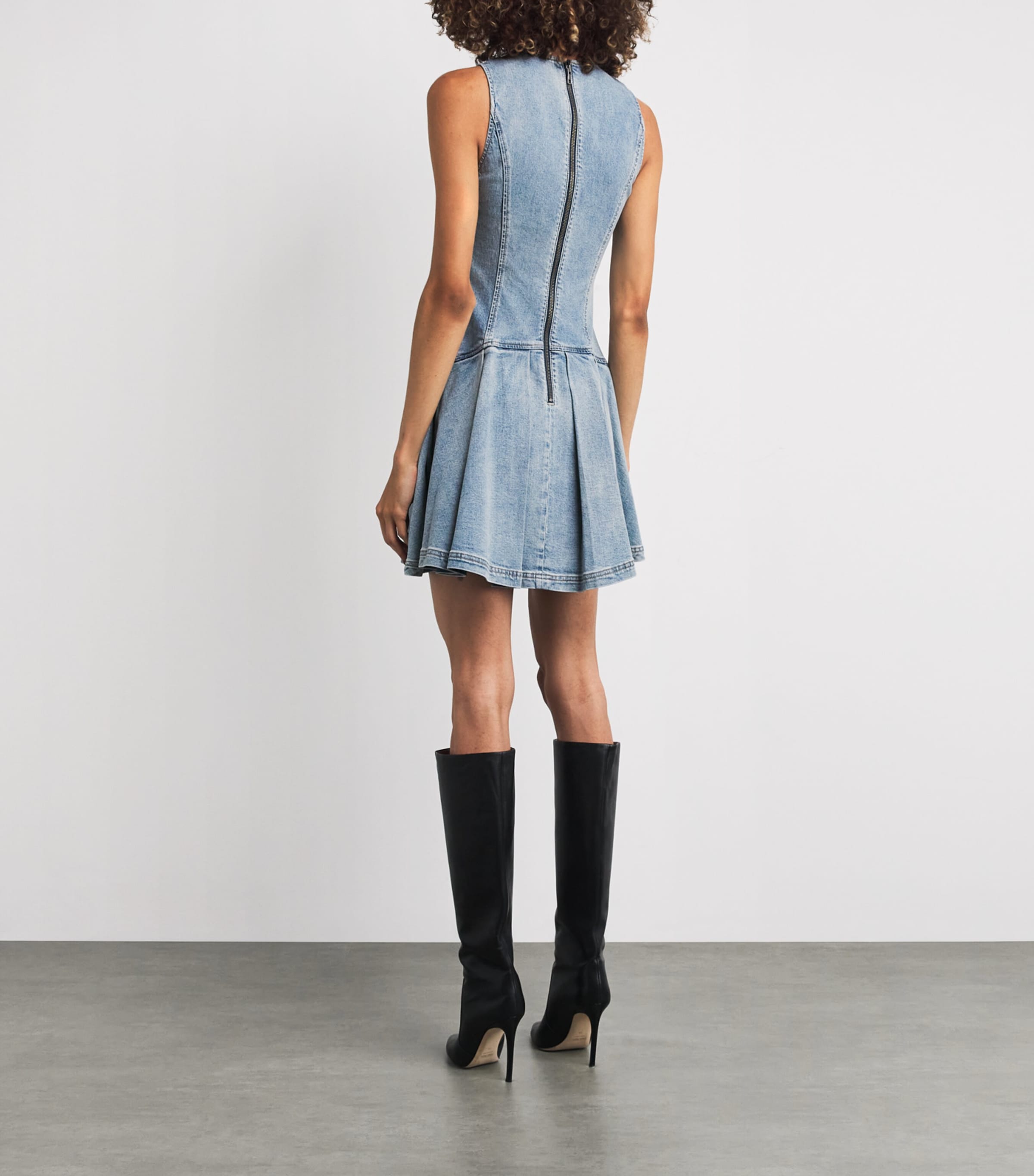 Alice+Olivia Blue Denim Drop-Waist Adley Mini Dress | Harrods US