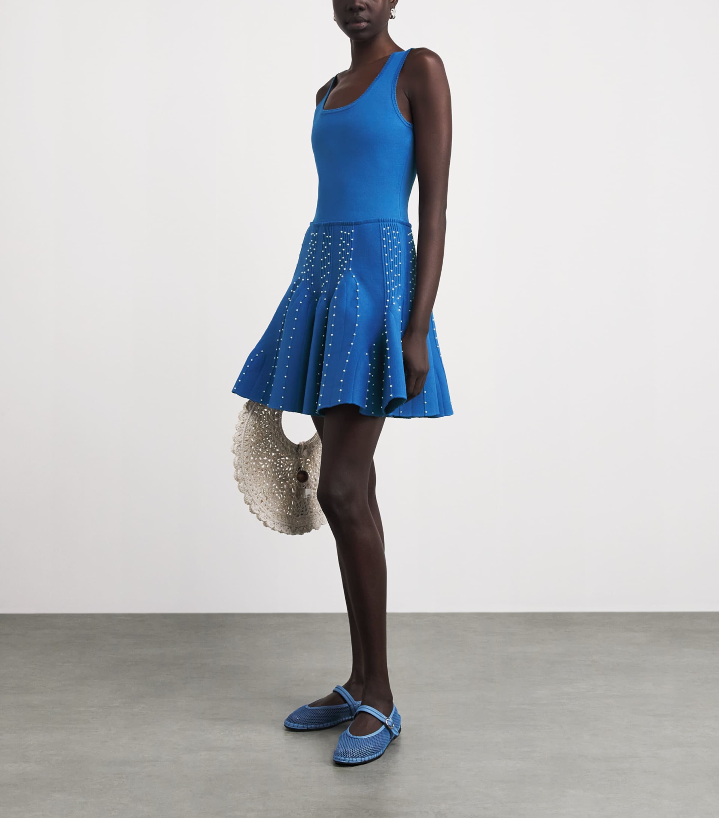 Sandro Paris Womens Embellished Knit Mini Dress Blue Image 2