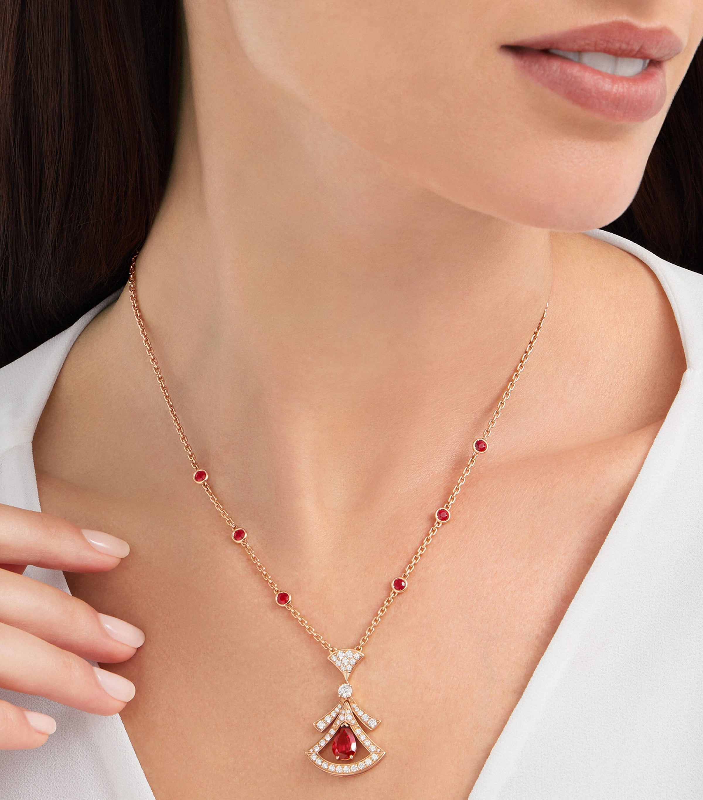 Rose Gold, Ruby and Diamond Divas' Dream Openwork Necklace PINK GOLD Image 3