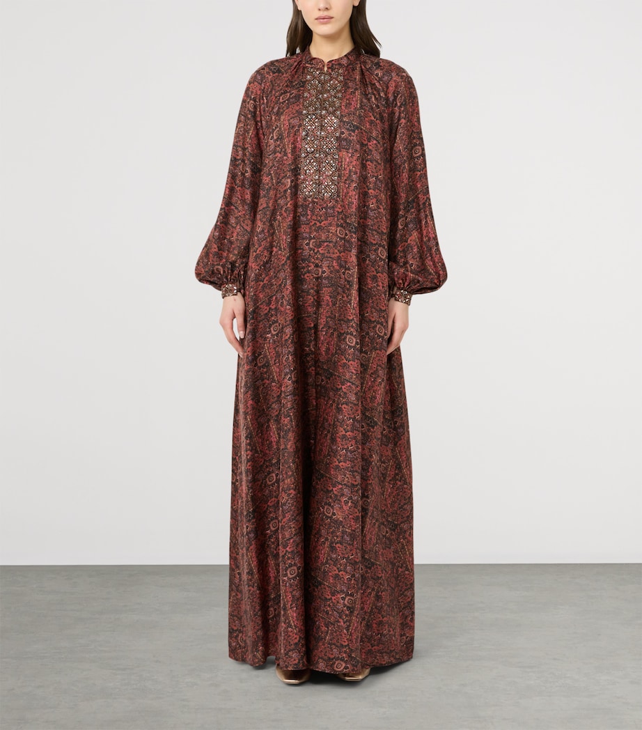 Max Mara Womens Silk Printed Maxi Dress Bordeaux Image 2