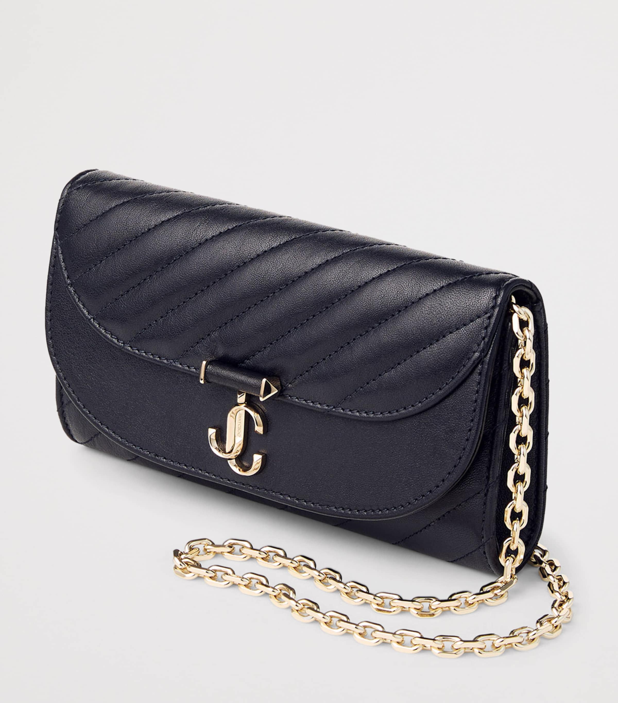 Quilted Leather Curve Chain Wallet MARINE/SHINY GOLD Image 2