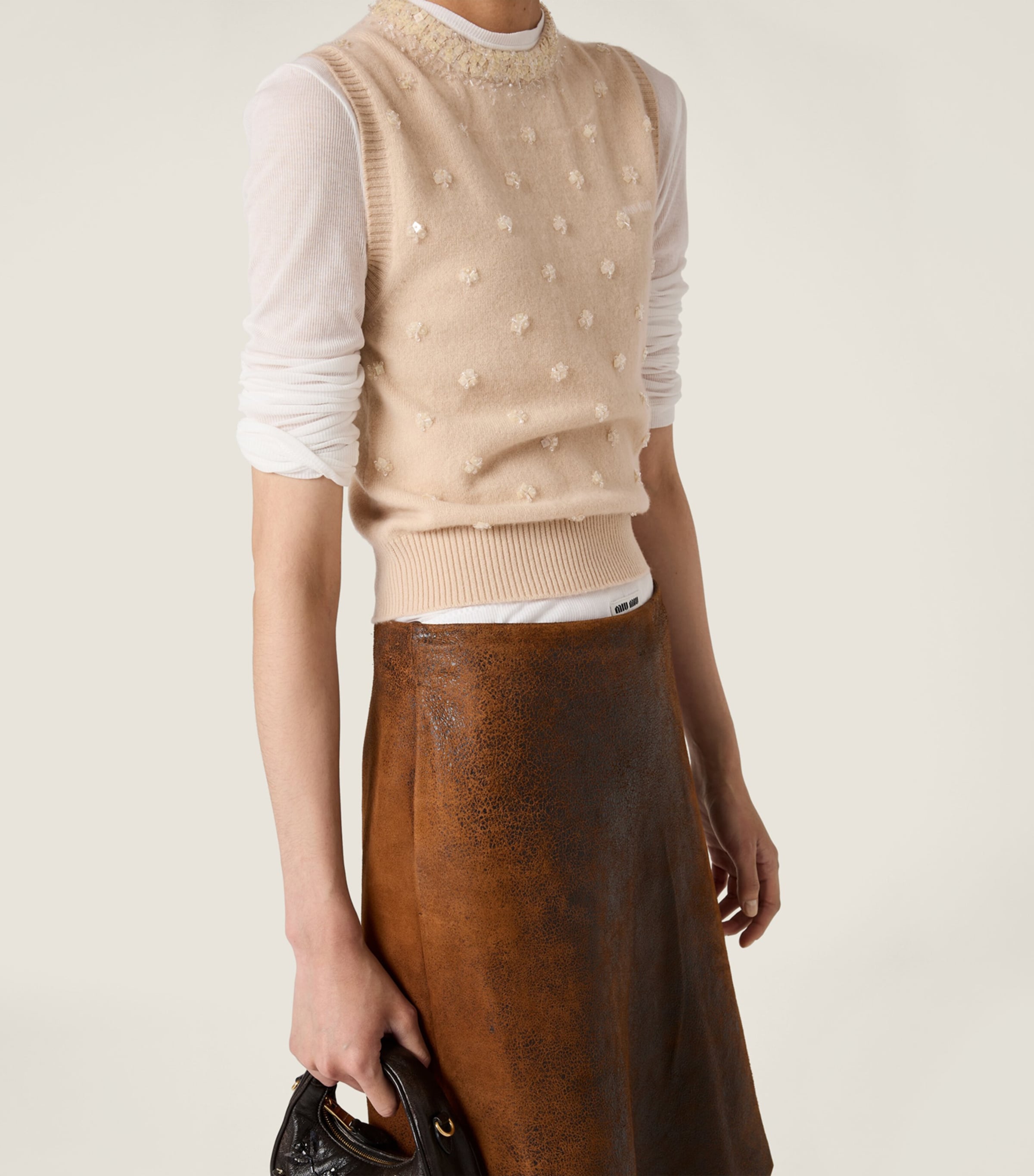 Cashmere Embellished Knit Vest F0627 Image 5