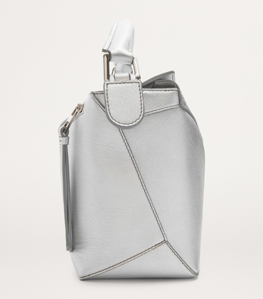 Small Metallic Leather Puzzle Top-Handle Bag SILVER Image 3