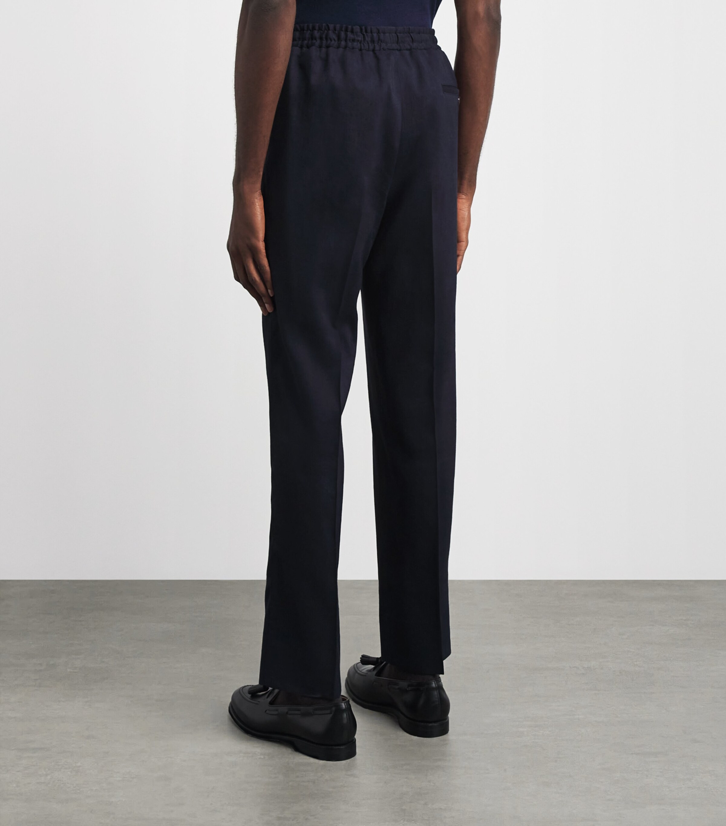 Corneliani Mens Linen-Virgin Wool-Mohair Drawstring Trousers Navy Blue Image 5