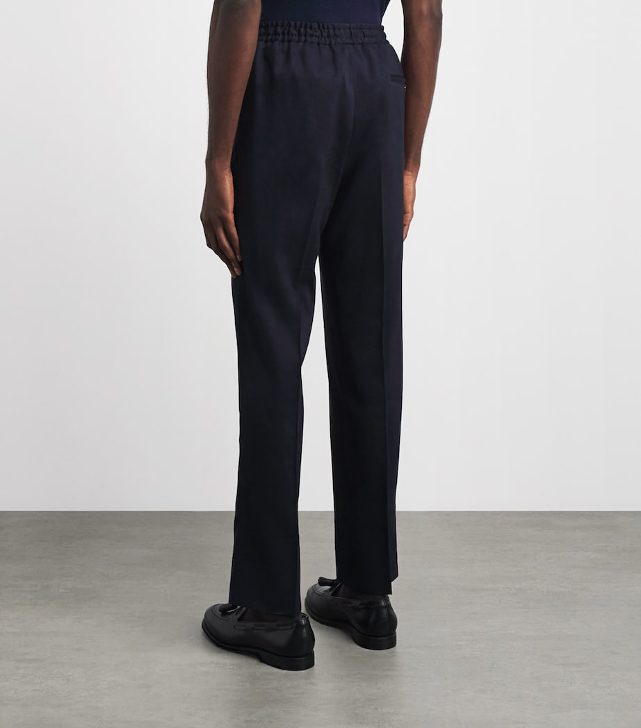 Corneliani Mens Linen-Virgin Wool-Mohair Drawstring Trousers Navy Blue Image 5