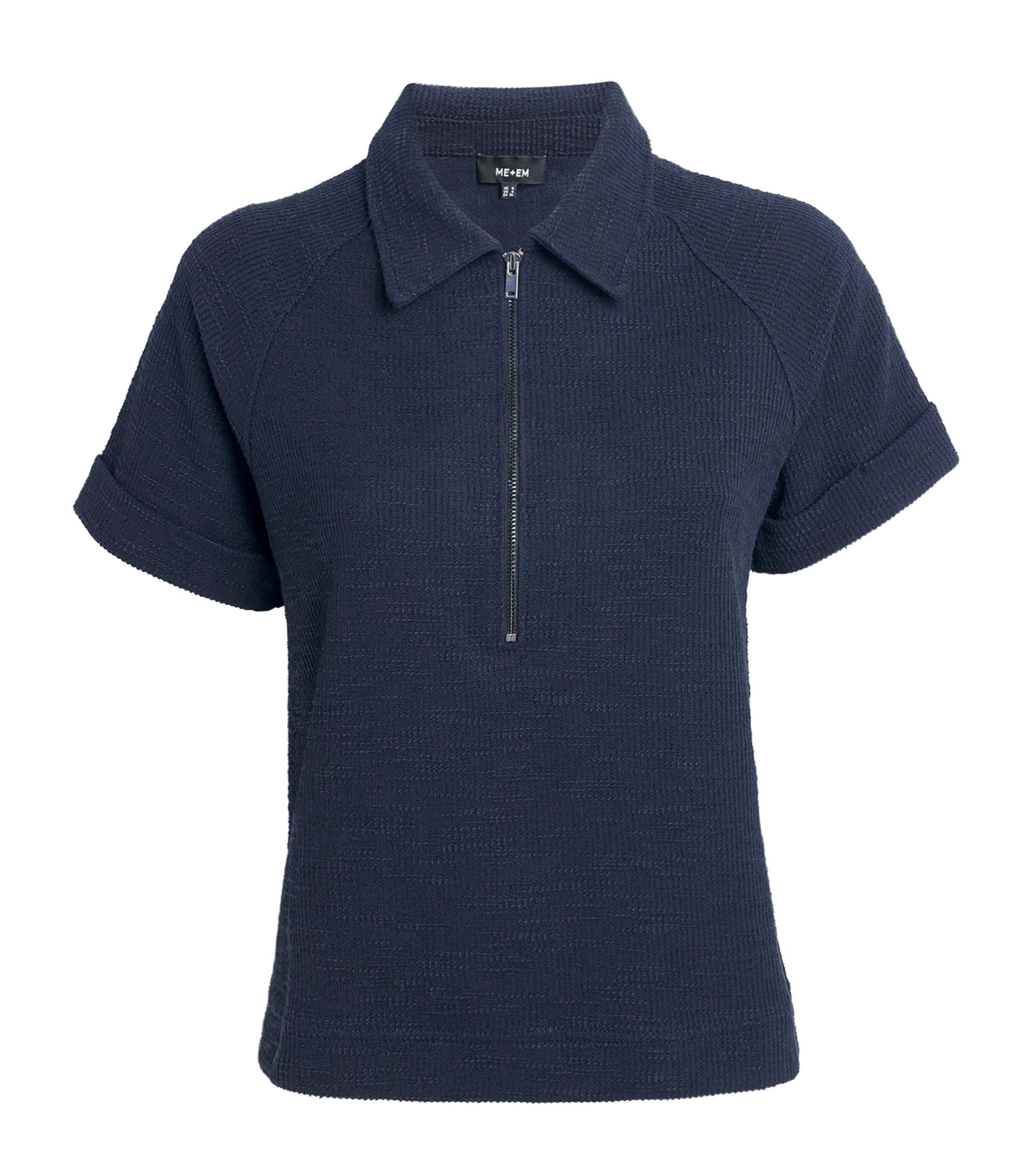 Shop Me+em Cotton-blend Zip-up Polo Shirt In Navy