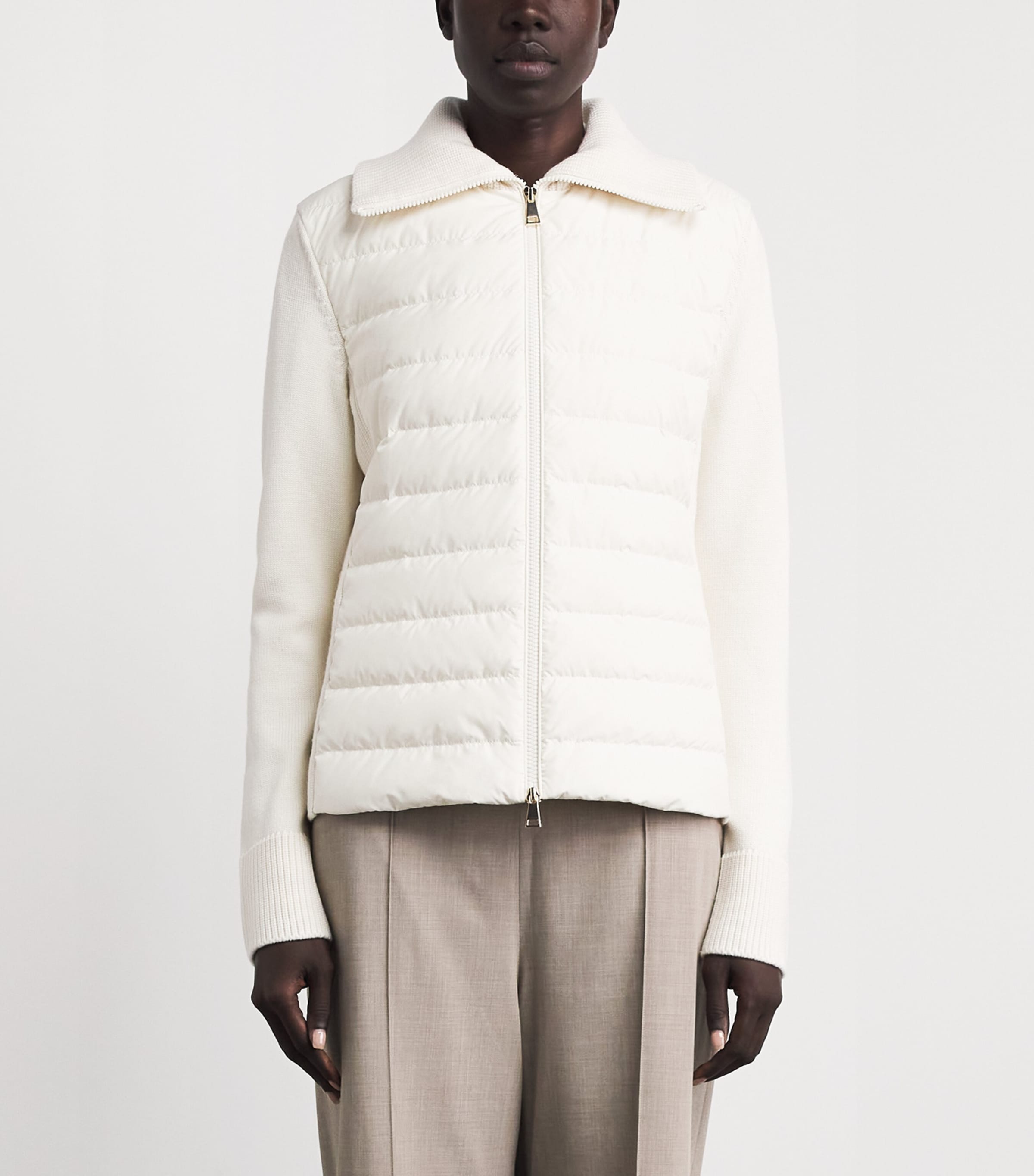 Moncler Womens Virgin Wool Padded Quilted Cardigan Image 4