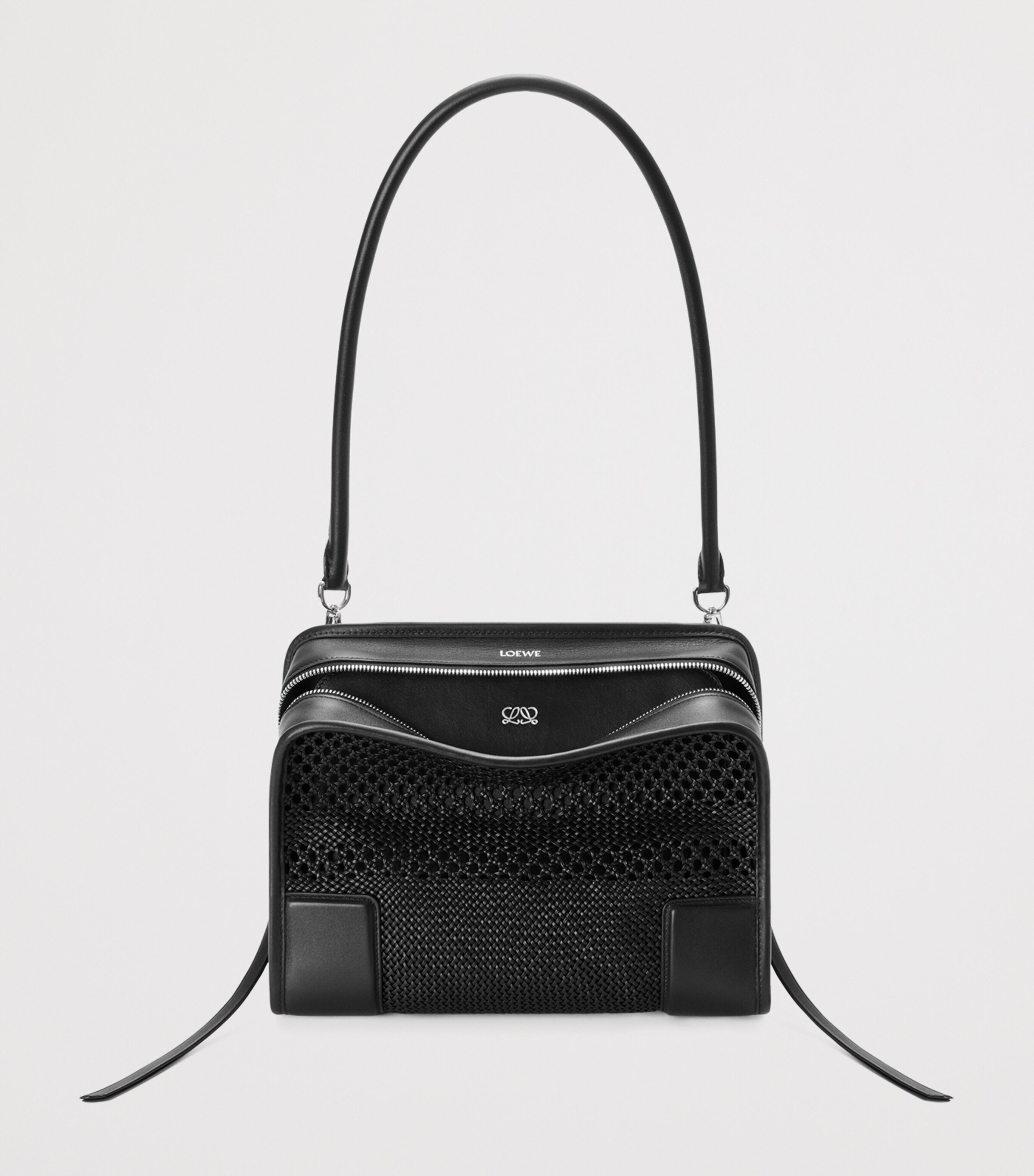 LOEWE Medium Woven Leather Amazona 180 Top-Handle Bag Black Image 6