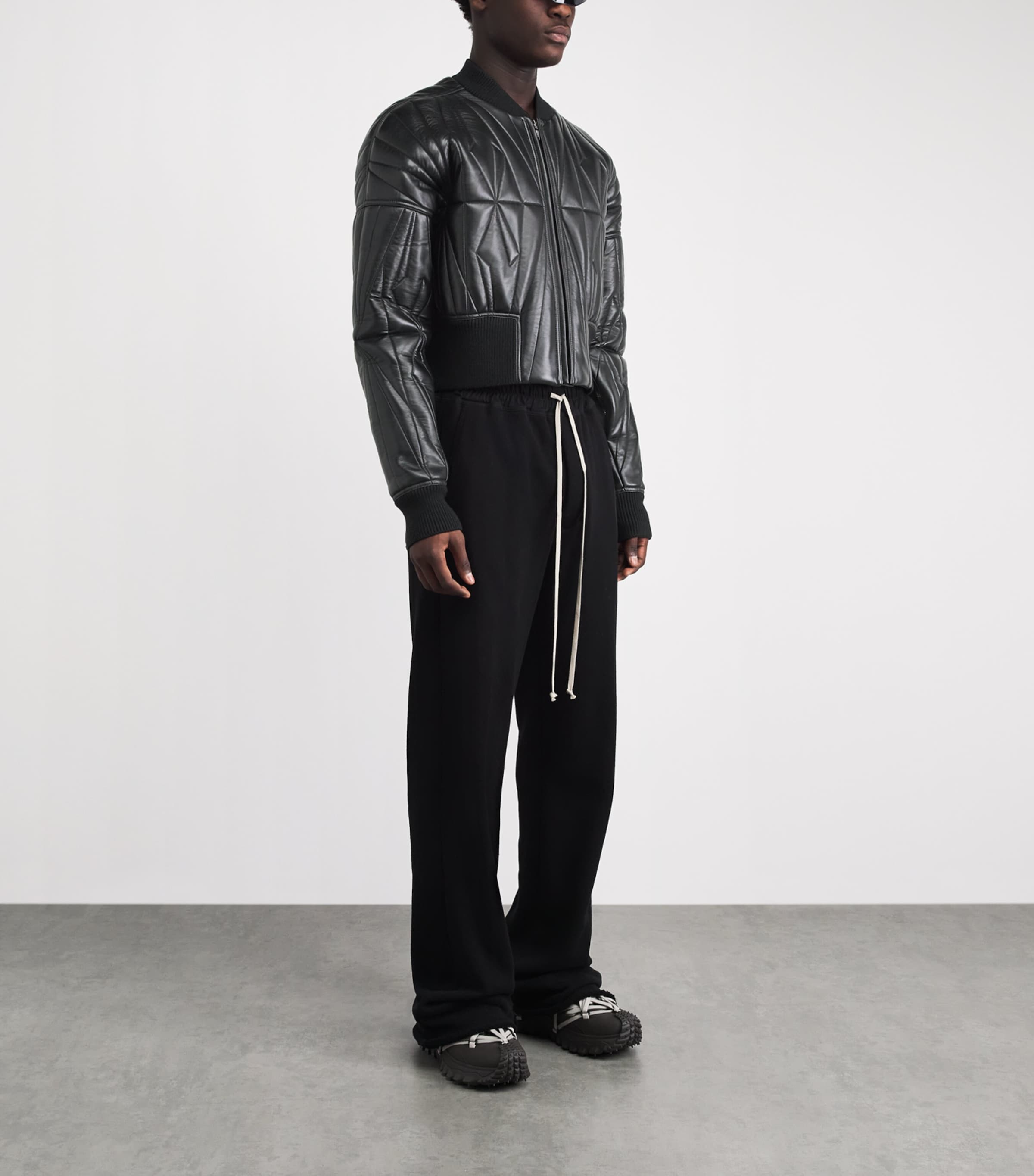 Rick Owens Mens x Moncler Leather Geocamo Cropped Bomber Jacket Black Image 2