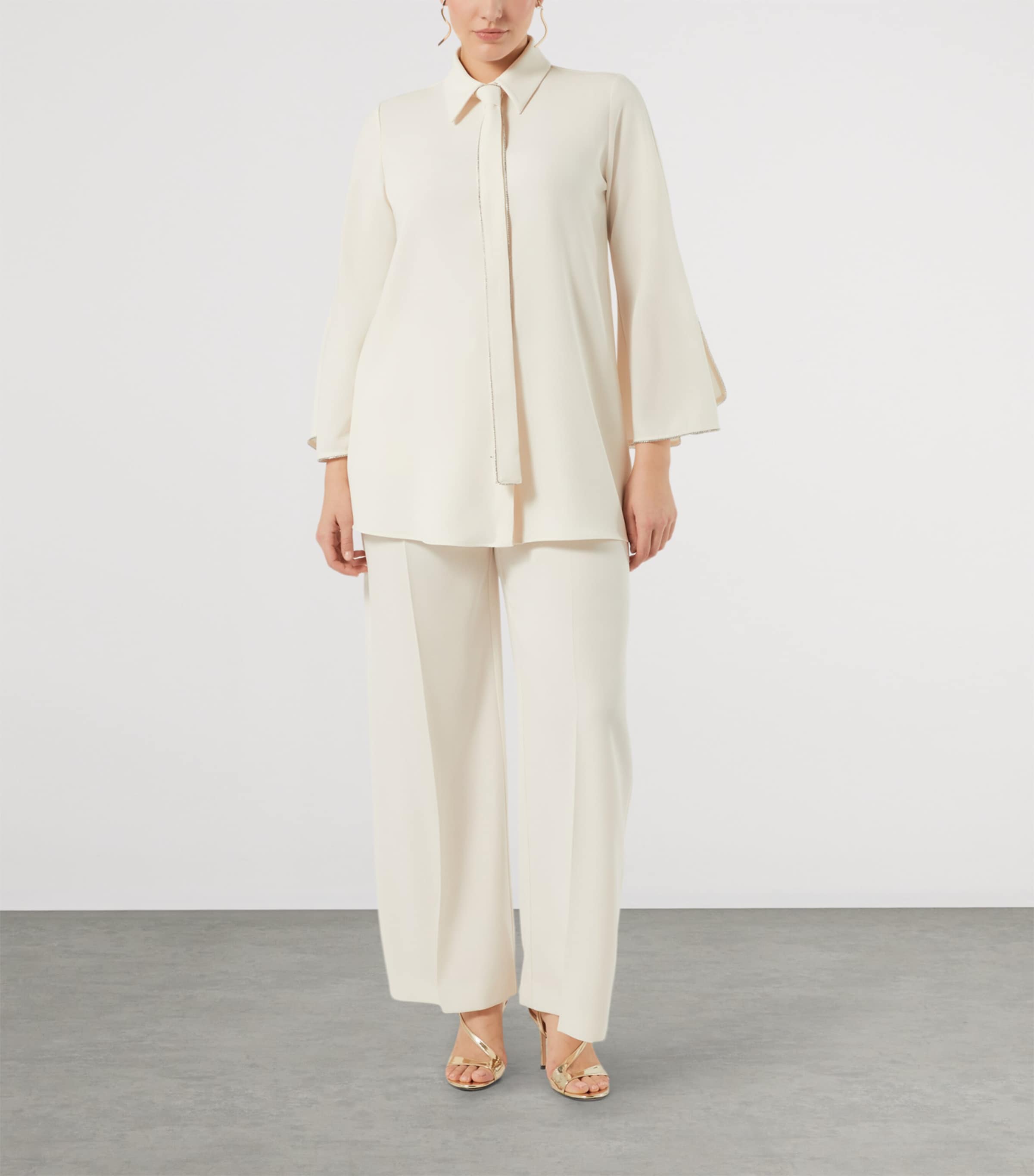 Marina Rinaldi Womens Embellished Belted Blazer Ivory Image 2