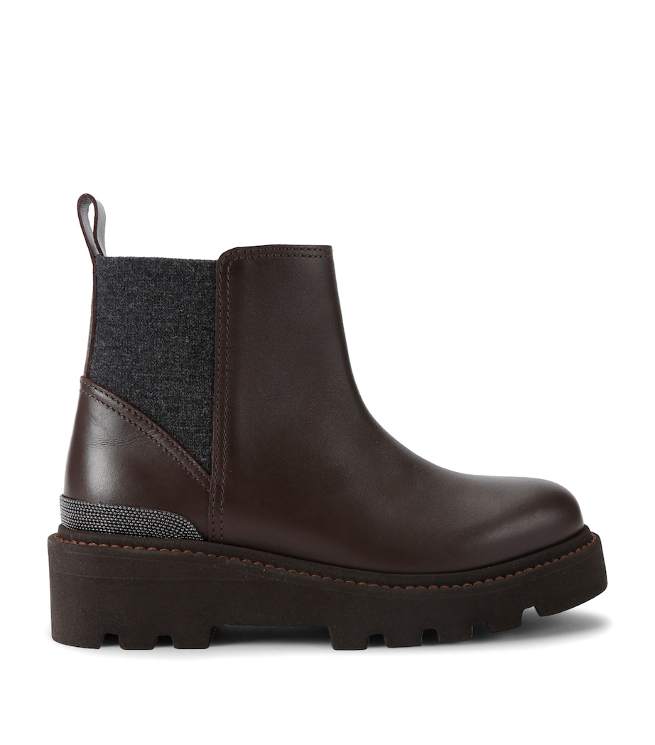 Brunello Cucinelli Kids Leather Ankle Boots Dark Brown Image 1