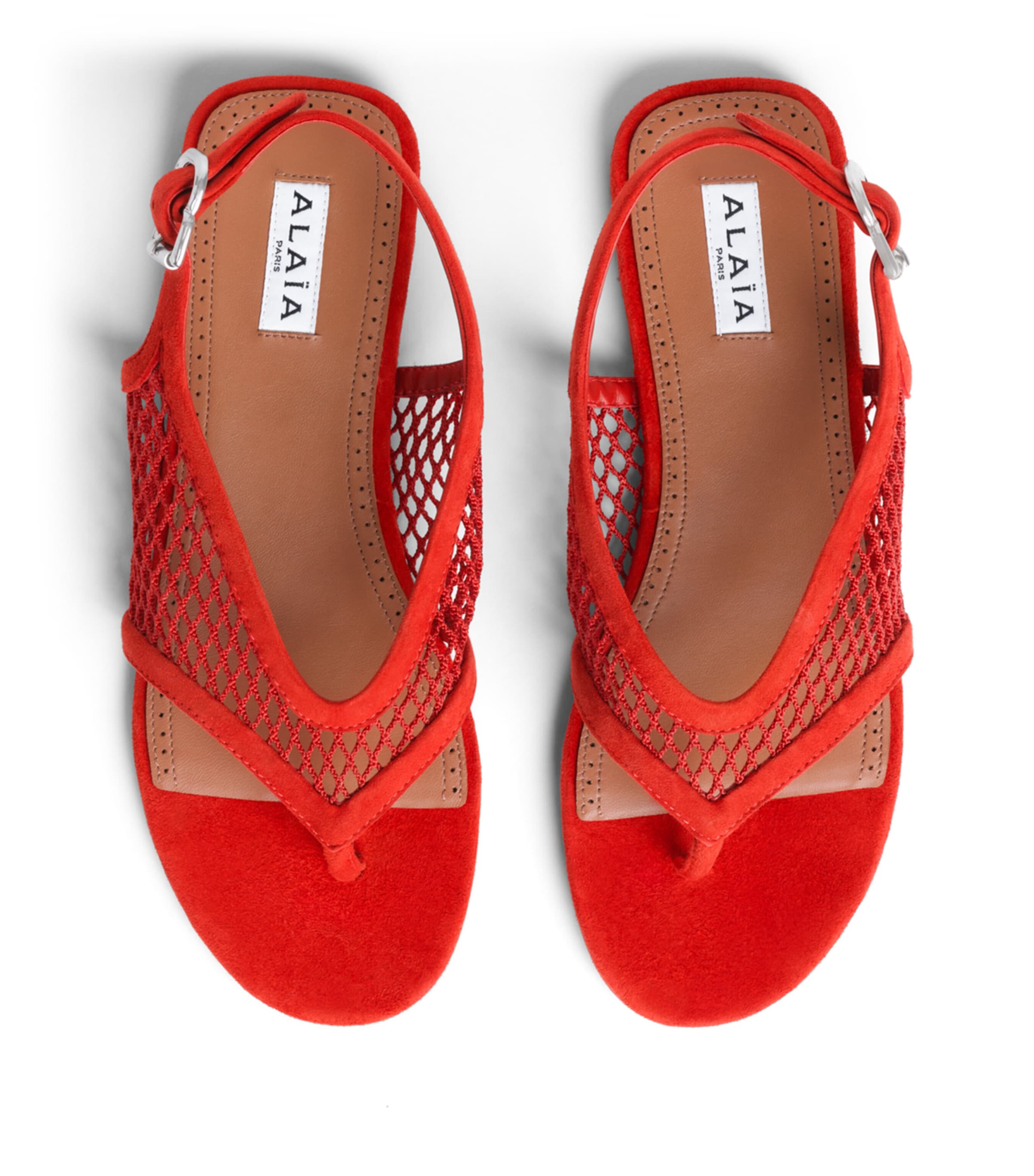 Alaïa Suede Fishnet Sandals Orange Red Image 3