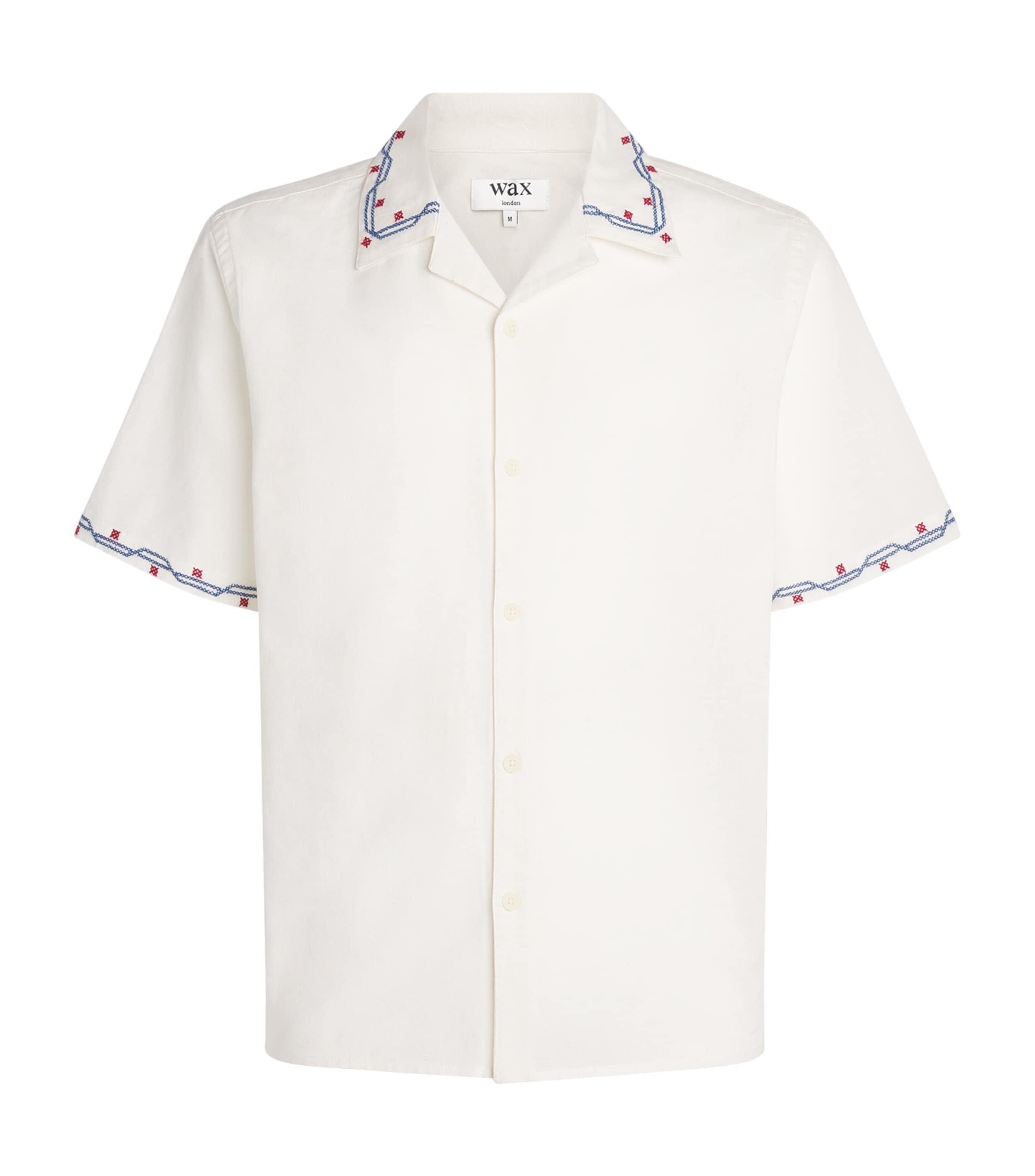 Wax London Mens Cotton-Linen Embroidered Didcot Shirt Ecru Image 1