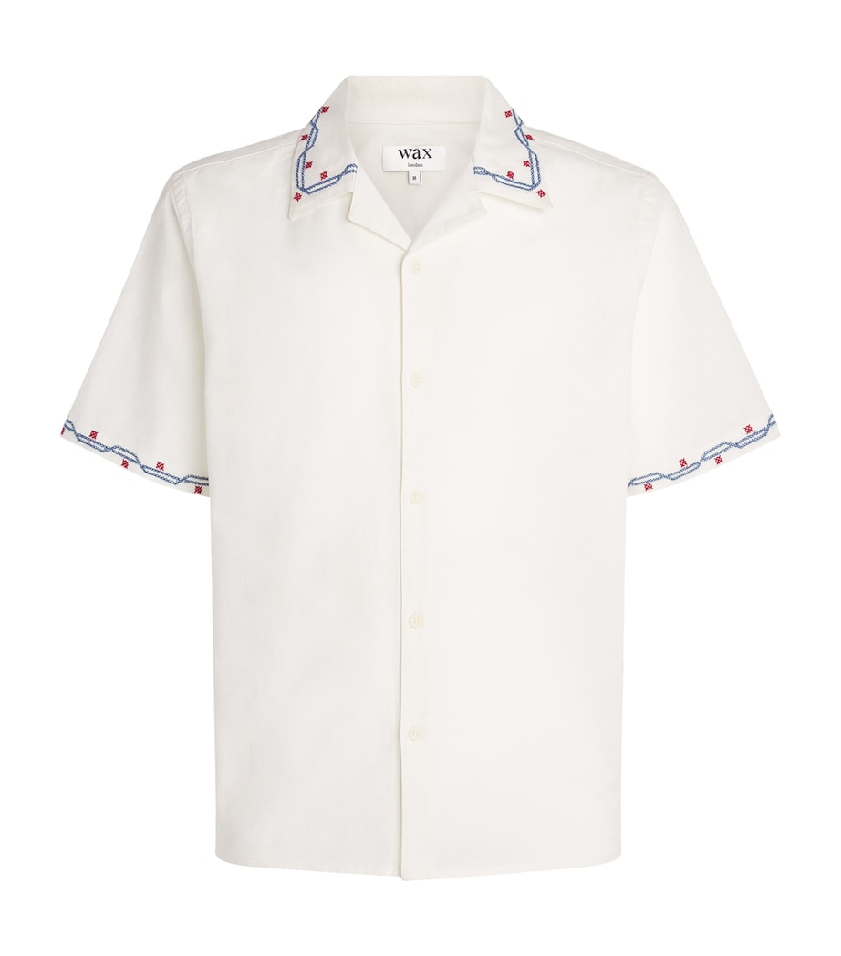 Wax London Mens Cotton-Linen Embroidered Didcot Shirt Ecru Image 1