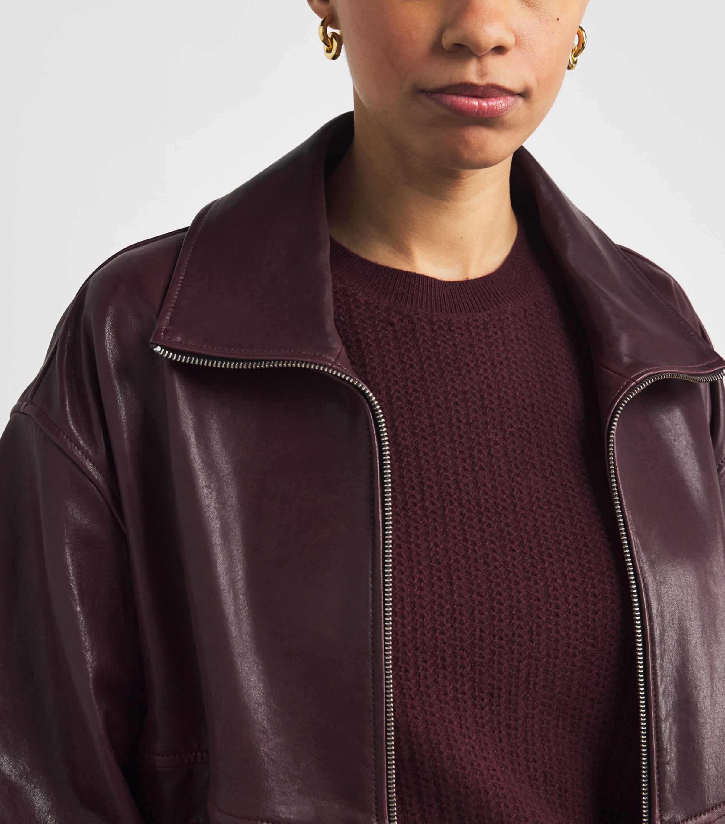 Cashmere Pointelle The Chain Short-Sleeve Sweater CABERNET Image 6