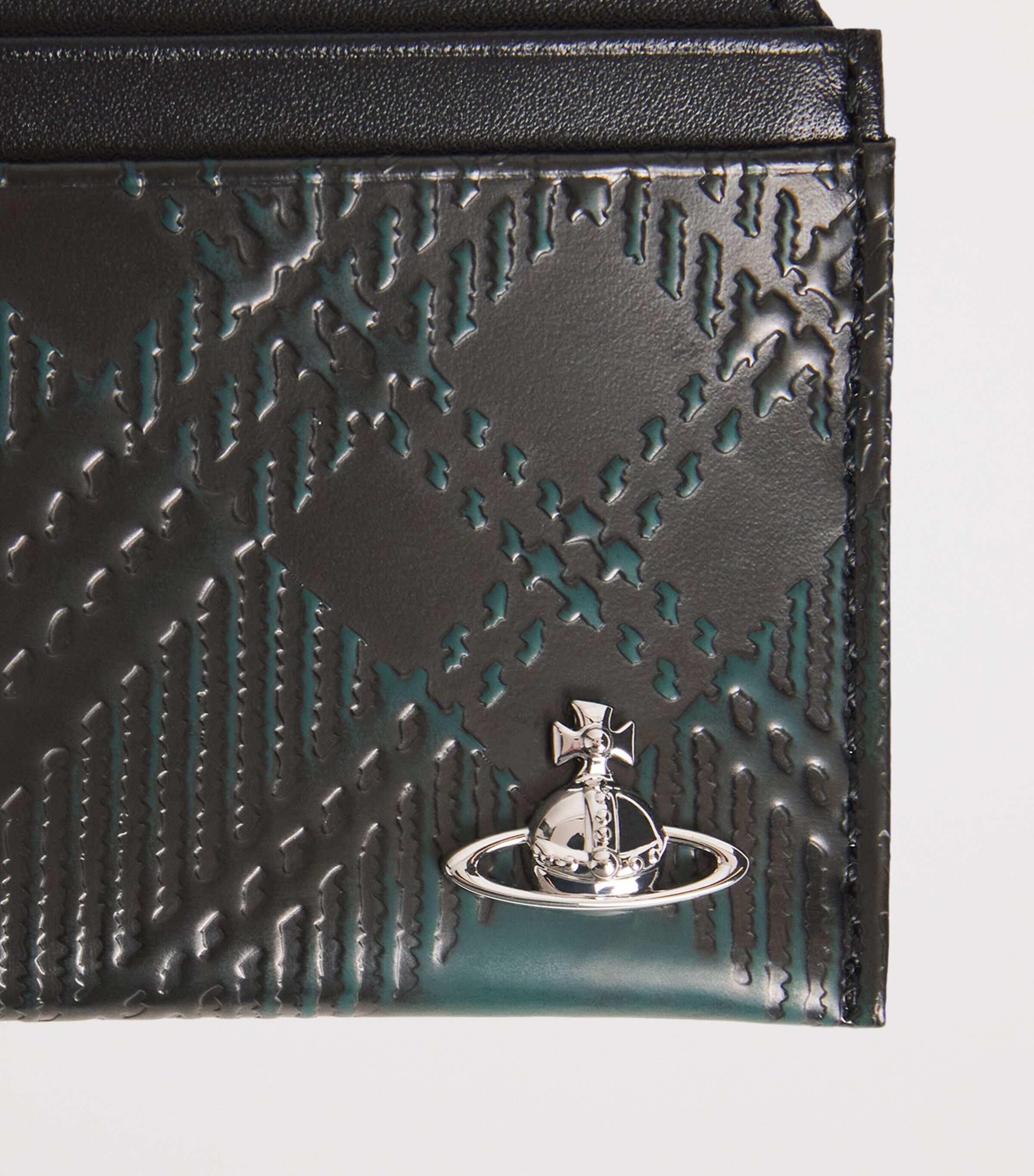 Vivienne Westwood Leather Embossed Check Card Holder Dark Green Image 3