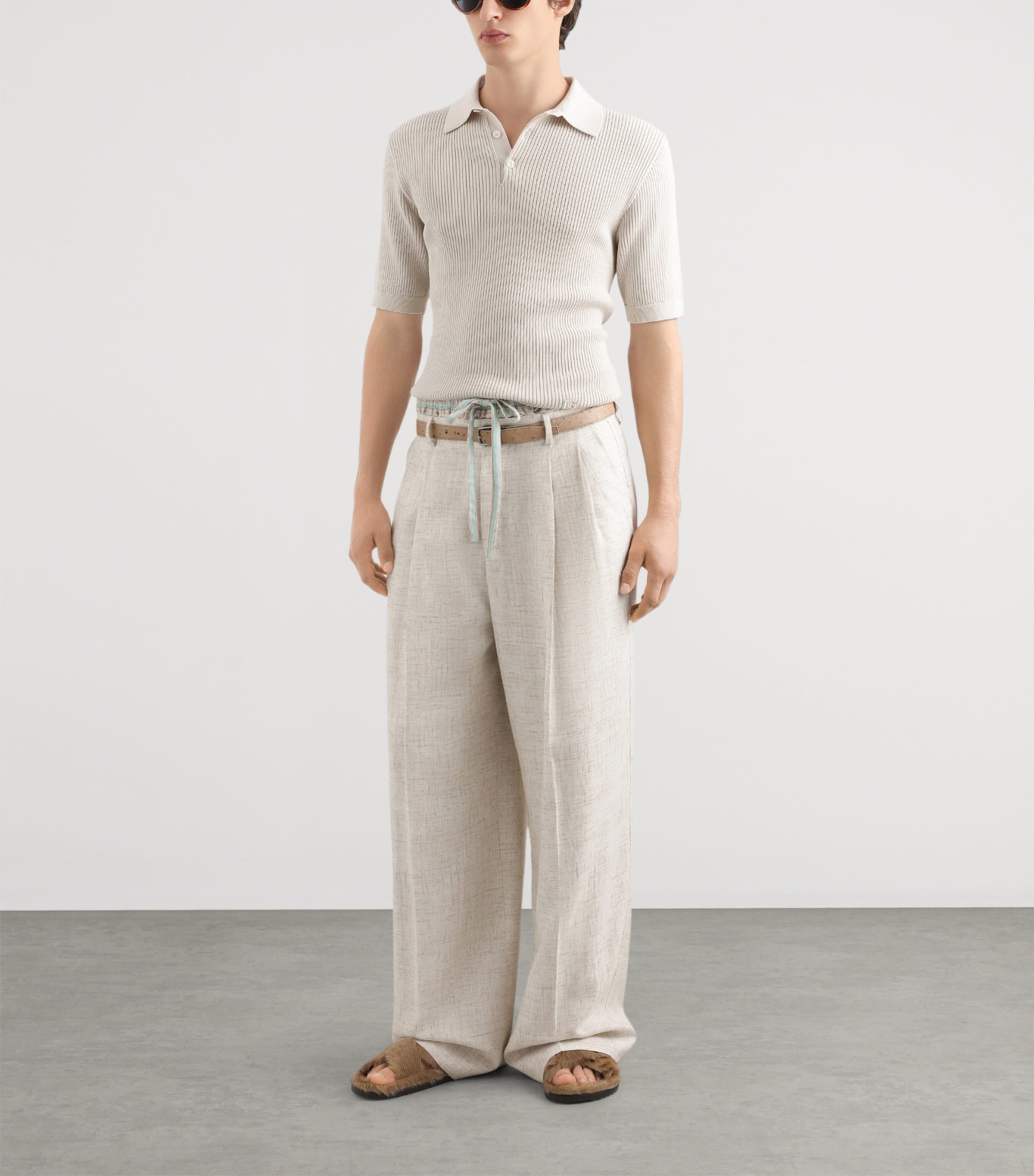 Dolce&Gabbana Mens Cotton Micro-Rib Polo Shirt Cream Image 2
