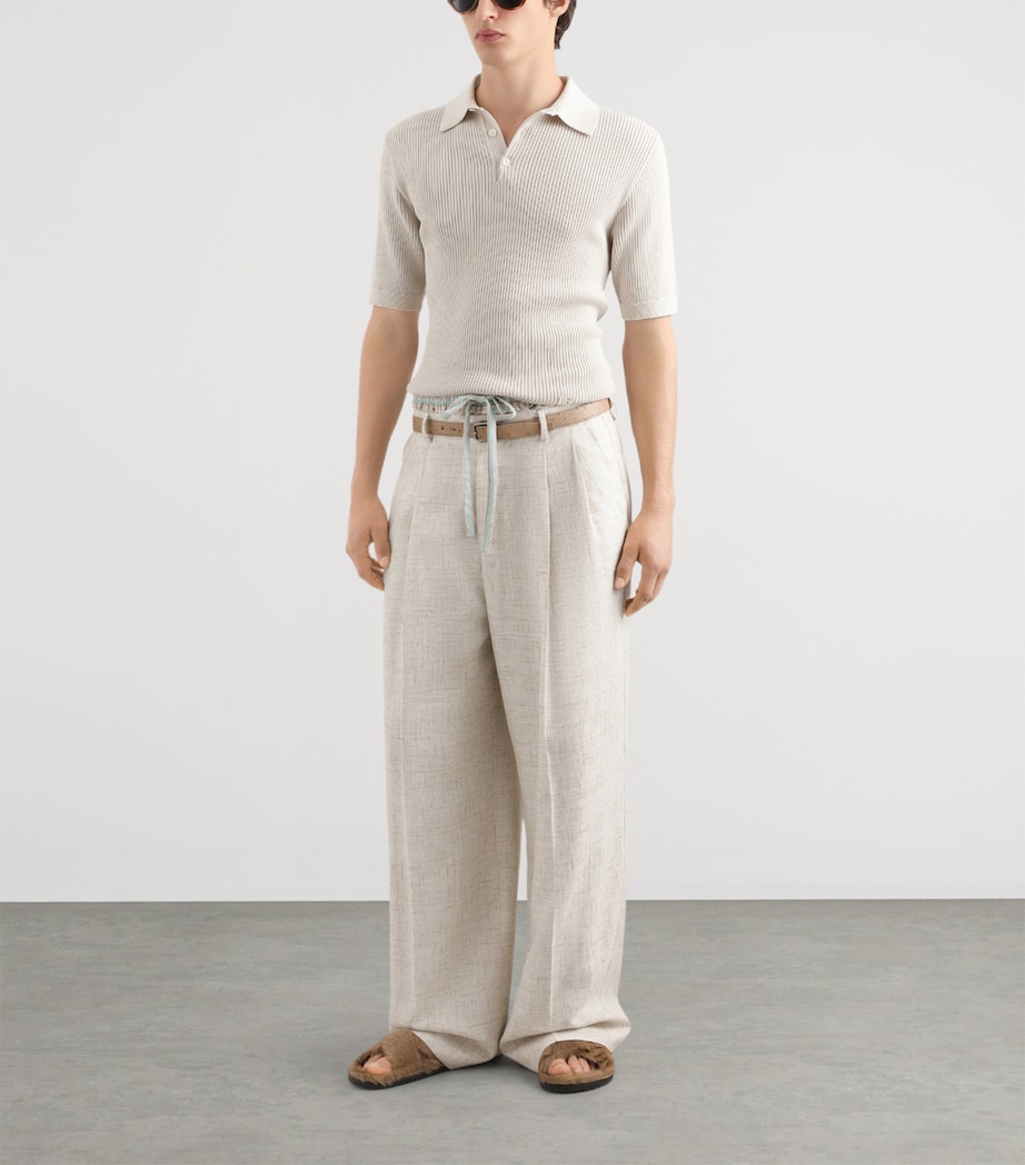 Dolce&Gabbana Mens Cotton Micro-Rib Polo Shirt Cream Image 2
