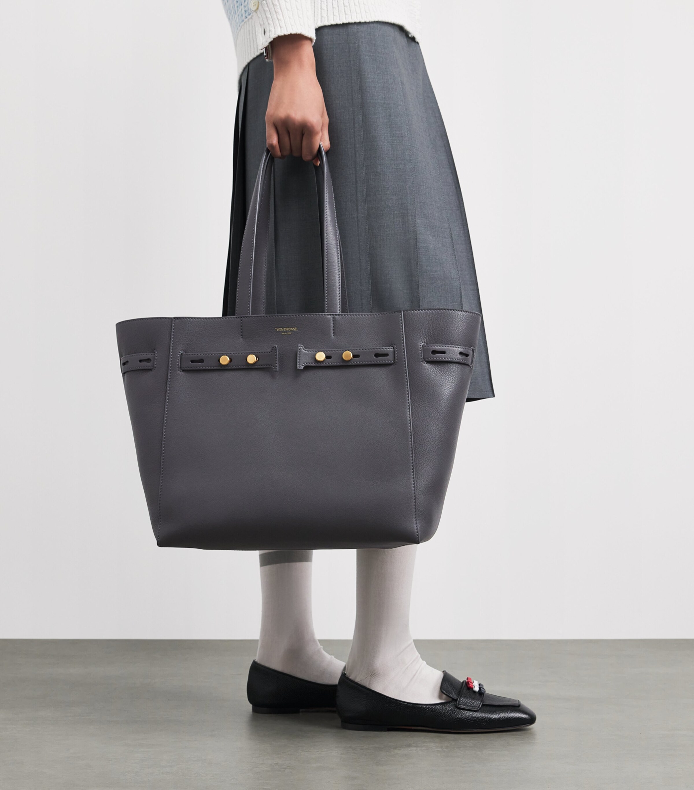 Thom Browne Leather Cabas Tote Bag Dark Grey Image 2