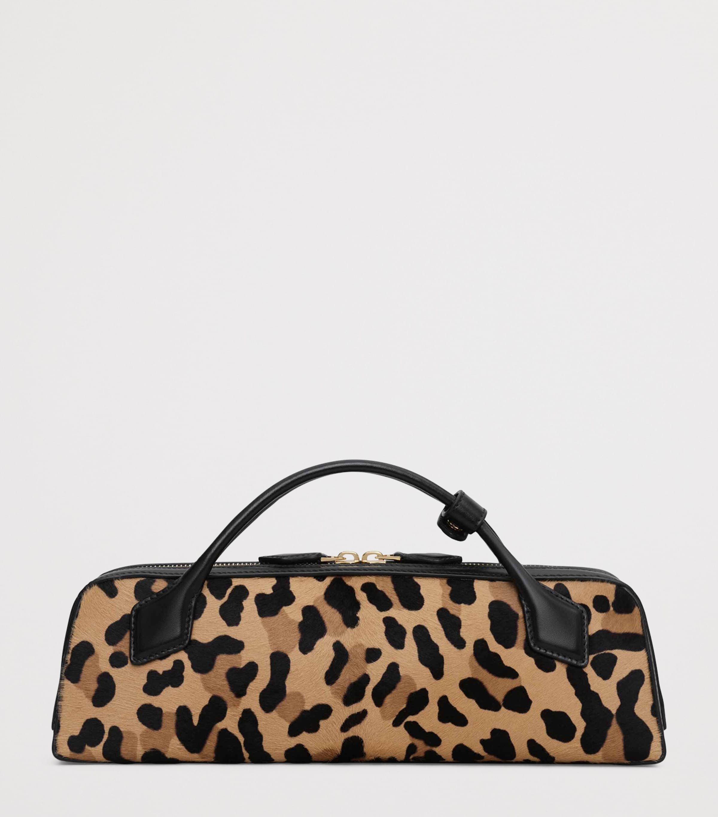 Leather Leopard Print Le Teckel Clutch Bag BRUN SEPIA Image 2