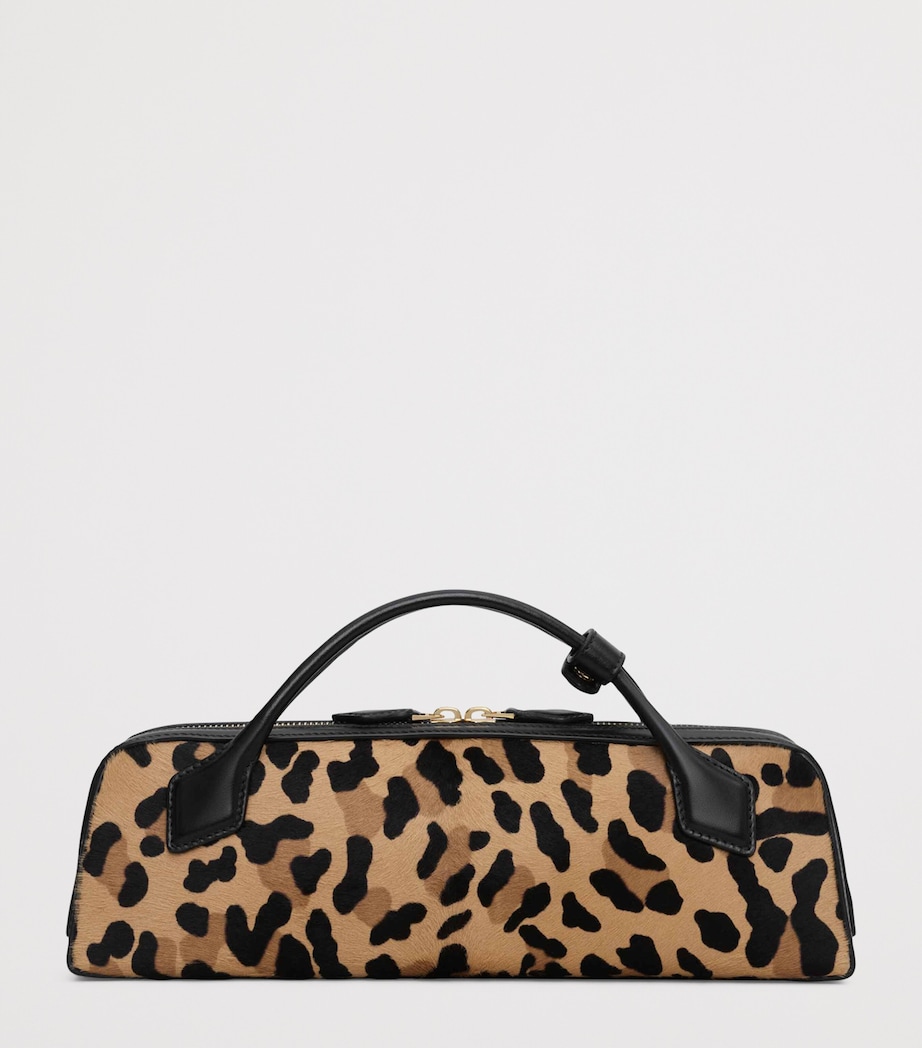Leather Leopard Print Le Teckel Clutch Bag BRUN SEPIA Image 2