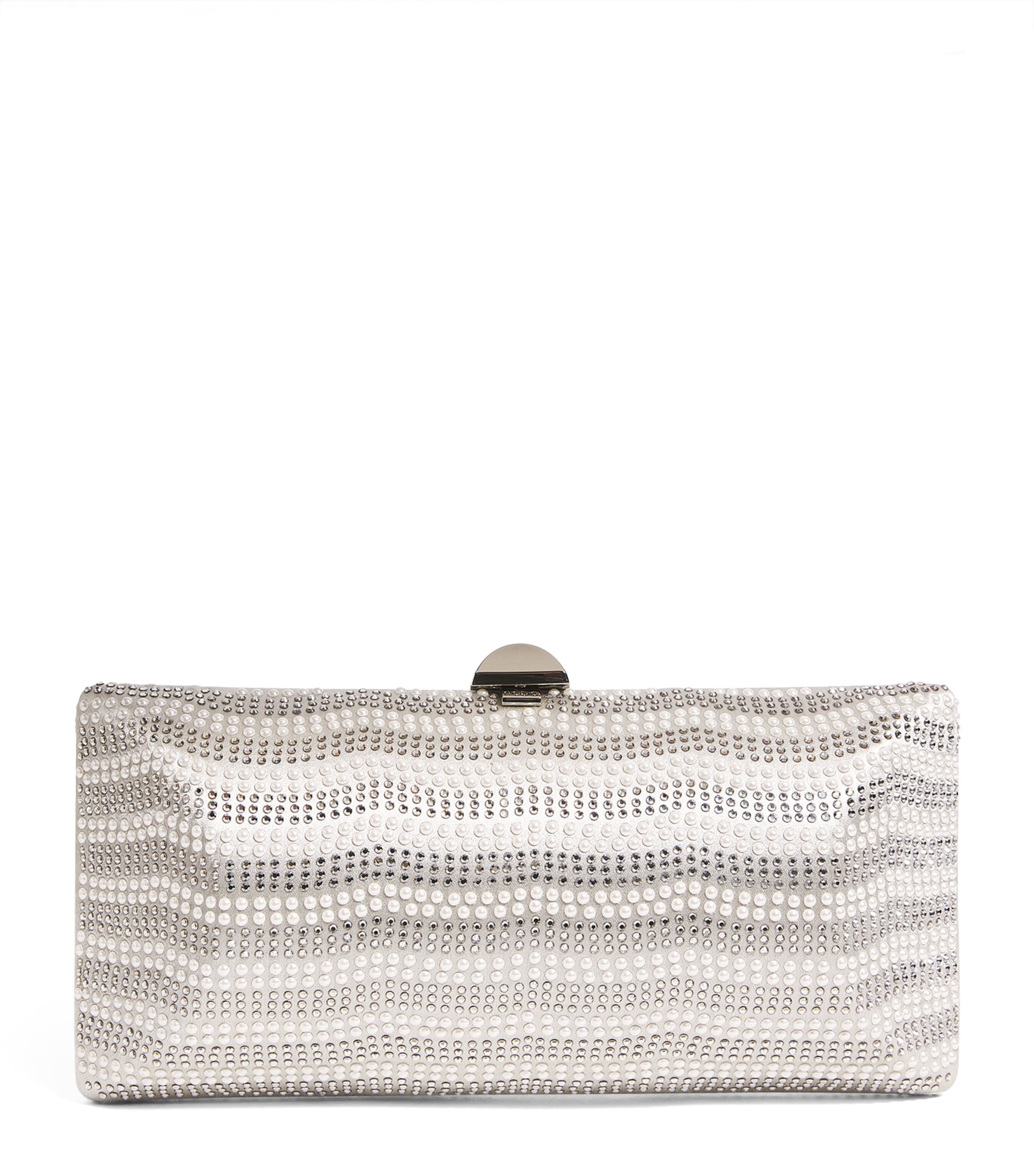 Rodo Silk Satin Embellished Clutch Bag In Gray