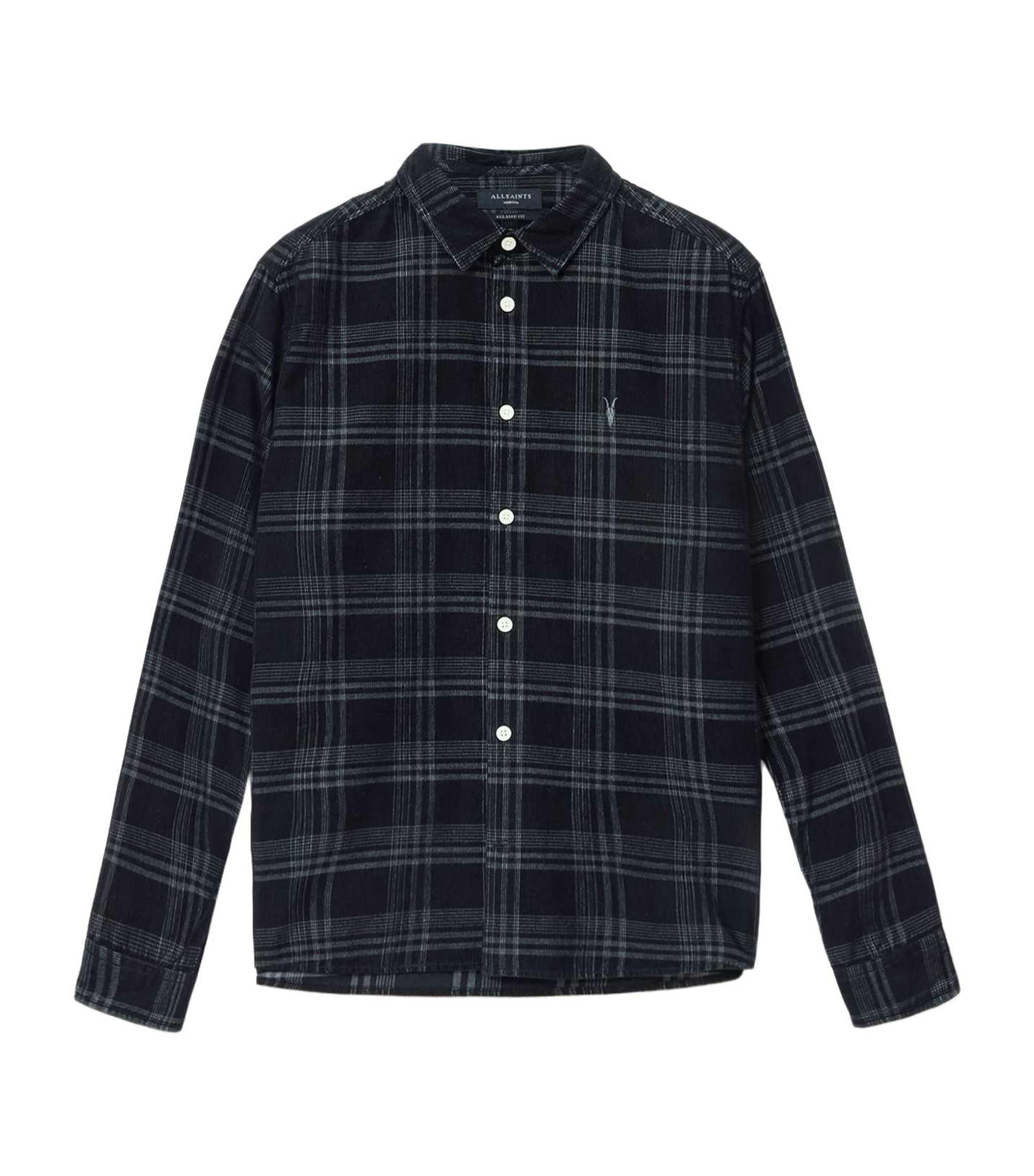 AllSaints Mens Organic Cotton Check Rockley Shirt Surge Black Image 1