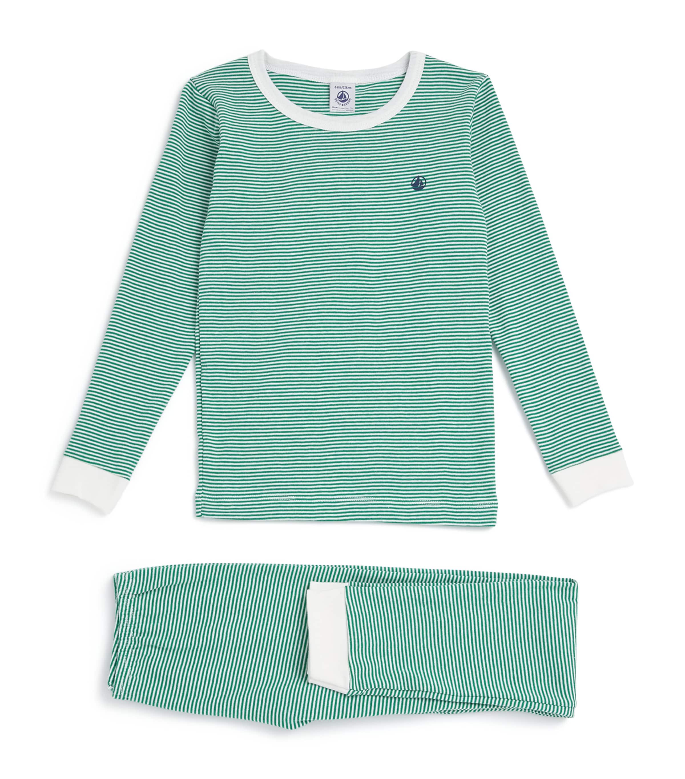Petit Bateau Cotton Stripe Pyjama Set In Green