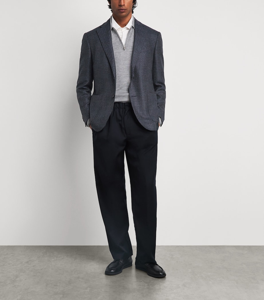 Corneliani Mens Wool Mouliné Check Blazer Navy Blue Image 2