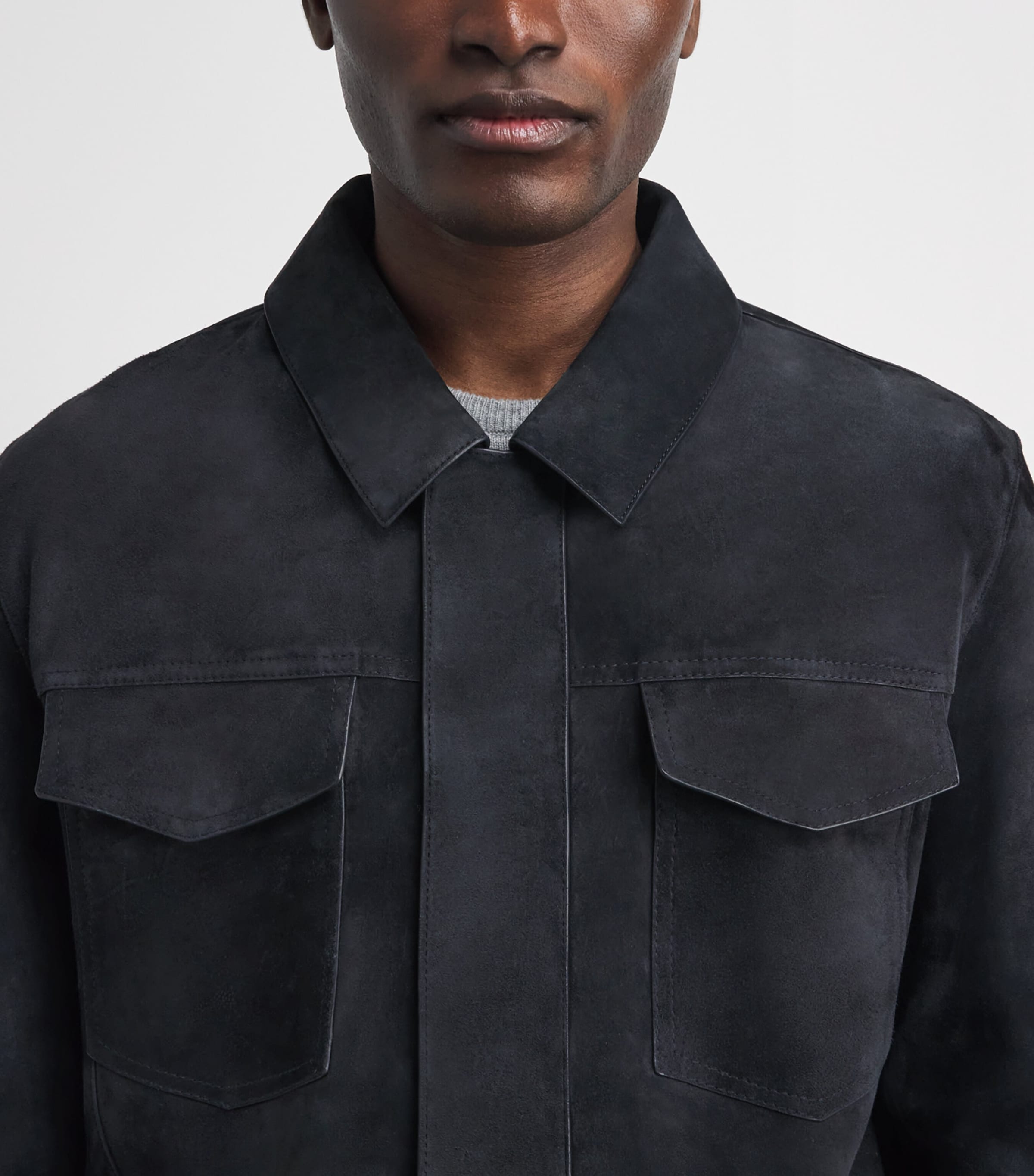 Yves Salomon Mens Suede Zip-Up Jacket Nightfall Image 3