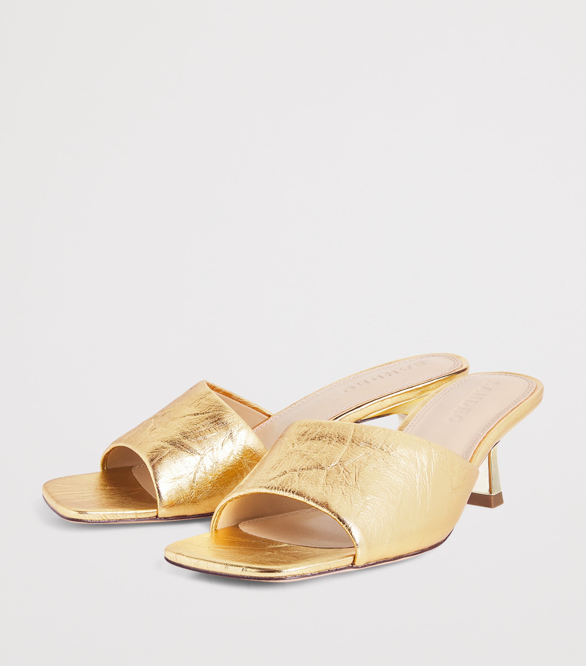 Sandro Paris Metallic Leather Heeled Mules 55 Gold Image 3