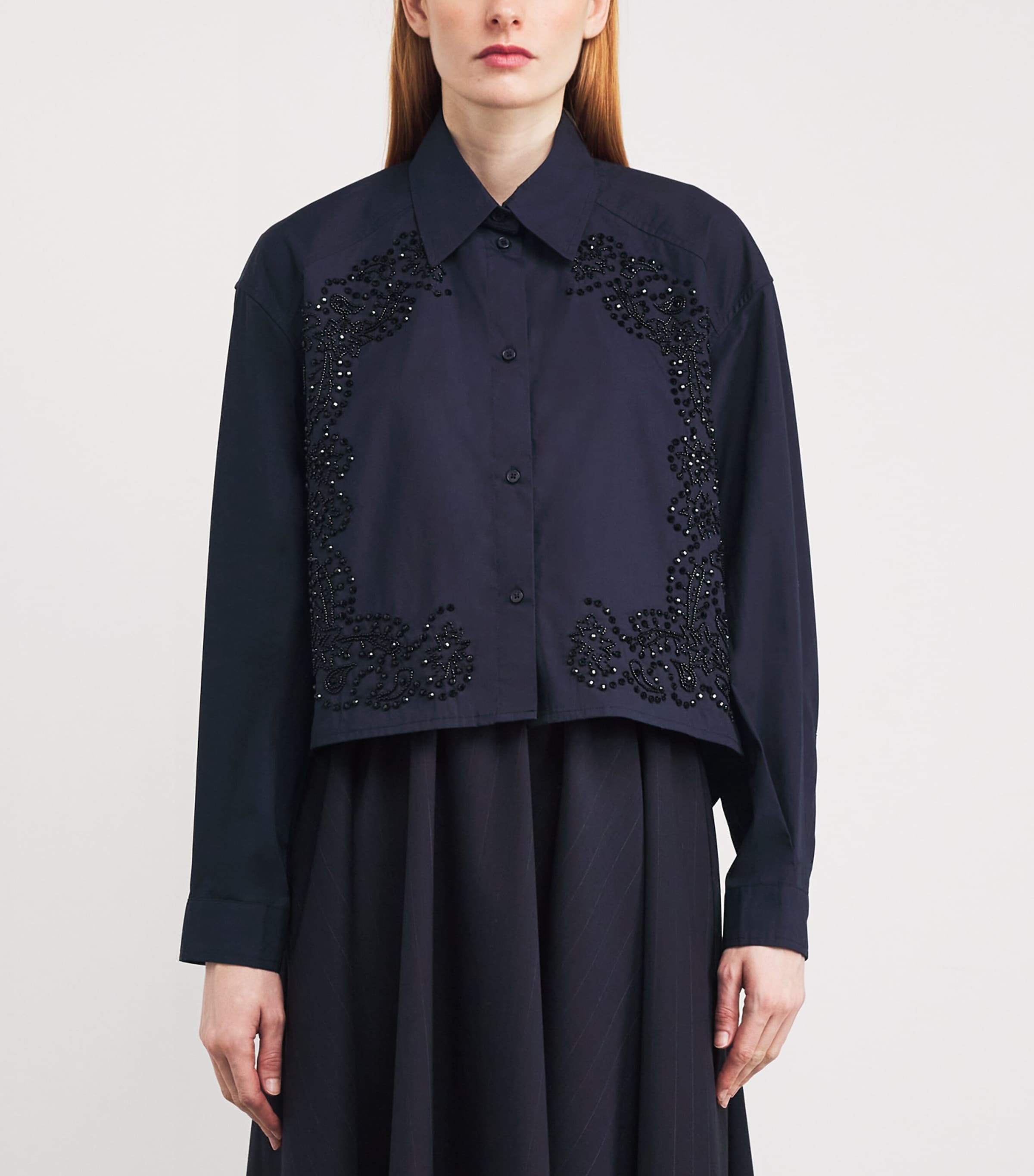 Cotton Embroidered Shirt NAVY BLUE Image 3