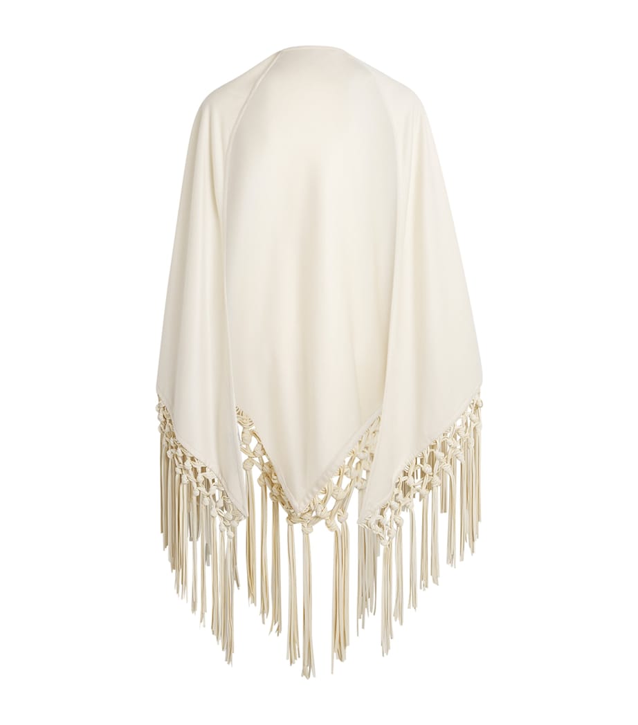Cashmere and Leather Fringe-Trim Cape 0050 WHITE Image 1