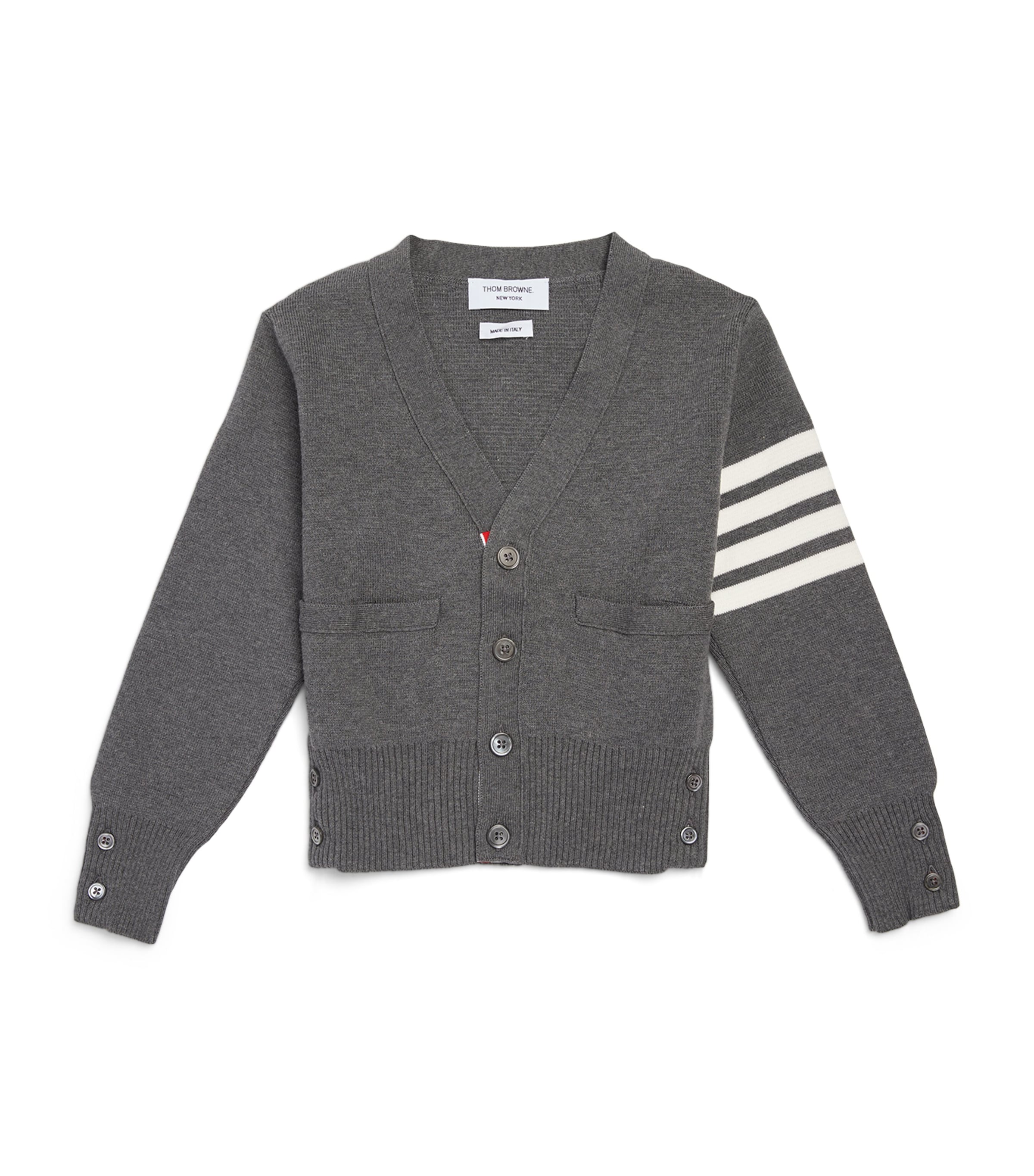 Thom Browne Kids' V-neck Intarsia-knit Cardigan In Grey