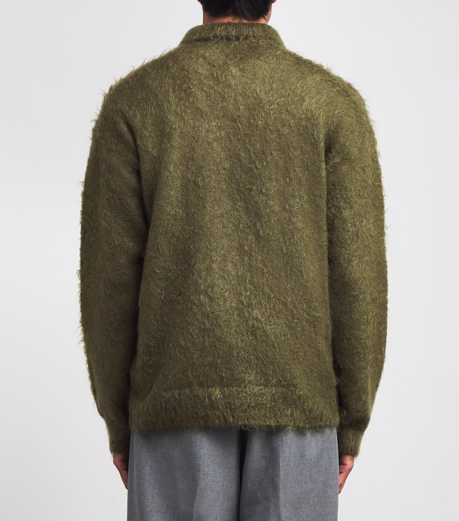 Super Kid Mohair-Wool Brushed Polo Sweater OLIVE Image 4