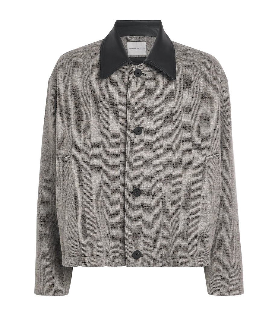 Studio Nicholson Mens Wool-Blend Howth Bomber Jacket Black / White Image 1
