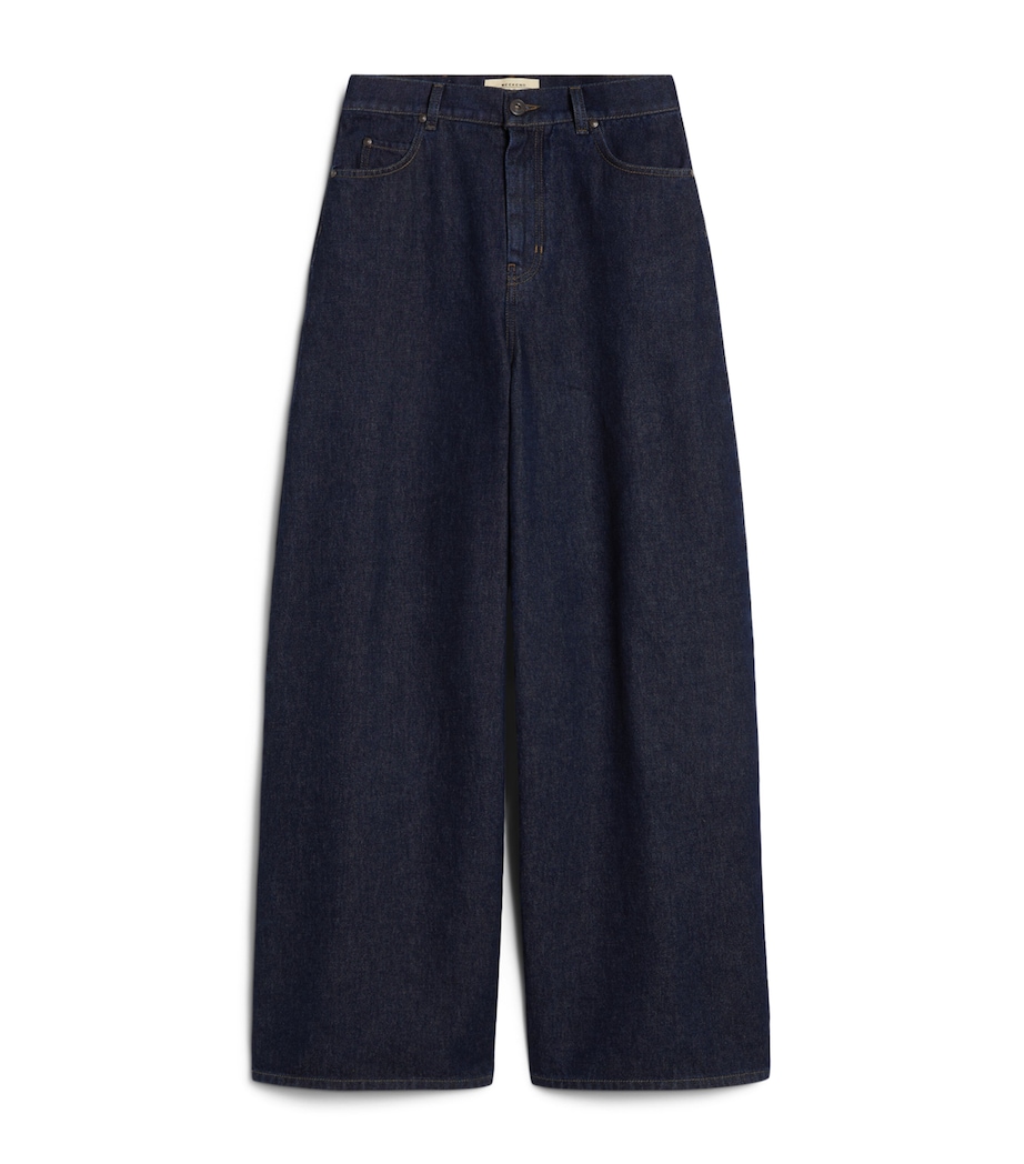 Weekend Max Mara Womens Cotton Wide-Leg High-Rise Jeans Navy Image 1