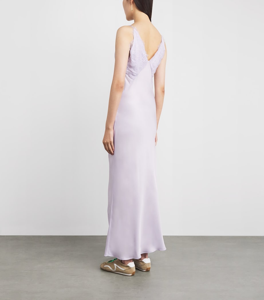 Sandro Paris Womens Satin Lace-Trim Maxi Dress Mauve Image 4