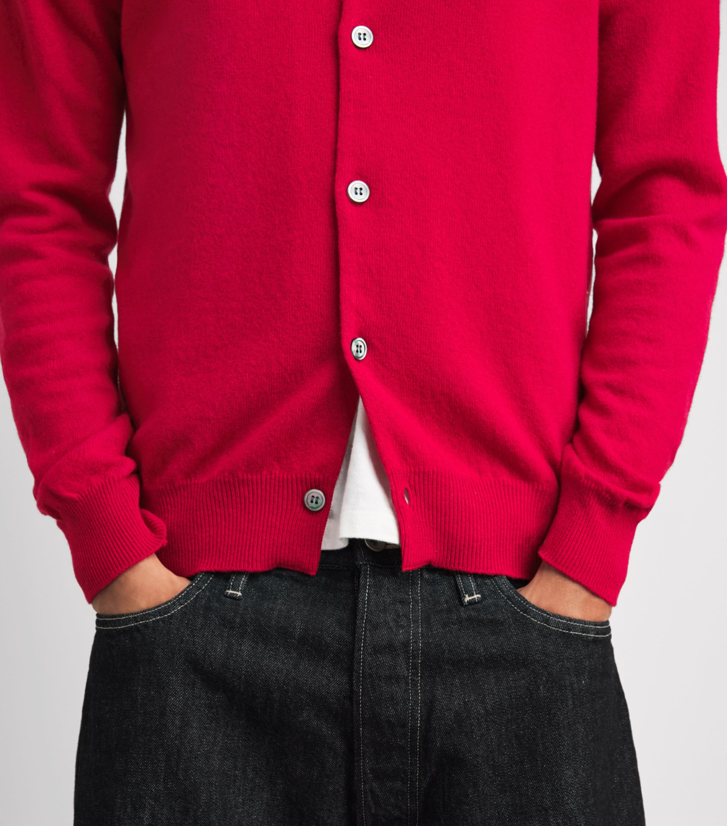 Comme Des Garçons Mens Wool Rhinestone Heart Logo Cardigan Red Image 3