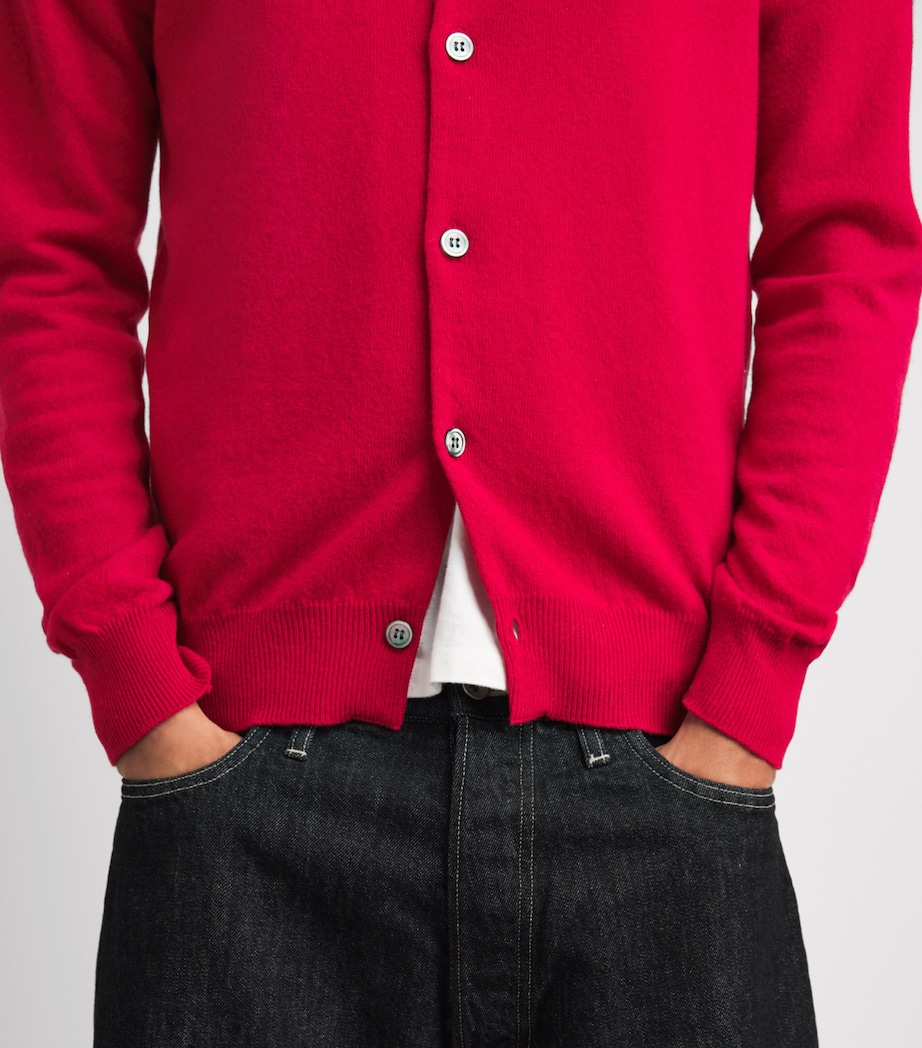 Comme Des Garçons Mens Wool Rhinestone Heart Logo Cardigan Red Image 3