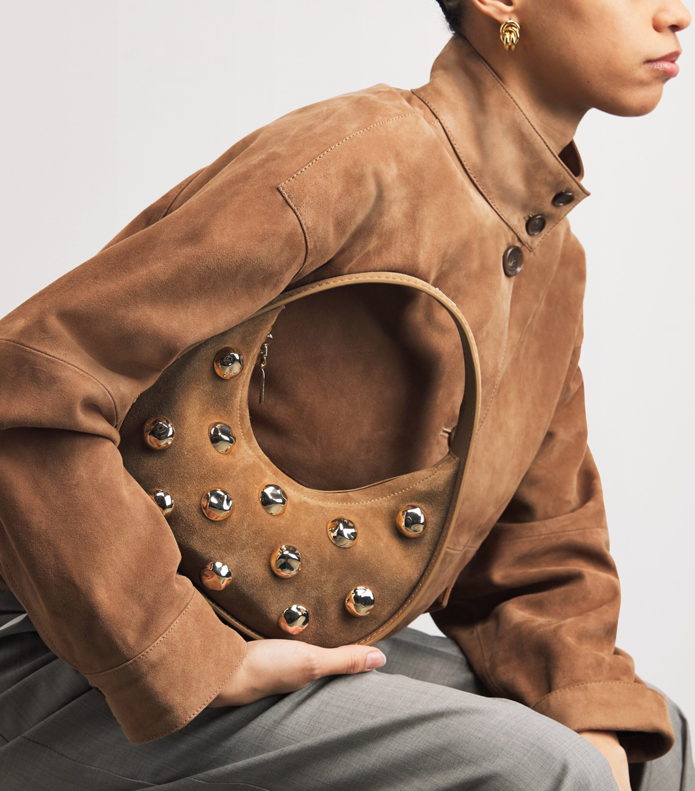 Suede Embellished Finn Shoulder Bag CAMEL Image 2