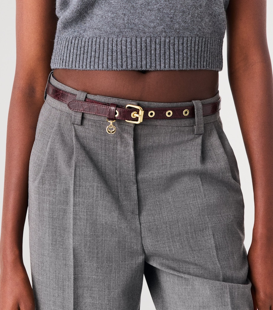 Maje Leather Eyelet Slim Belt Burgundy Image 10