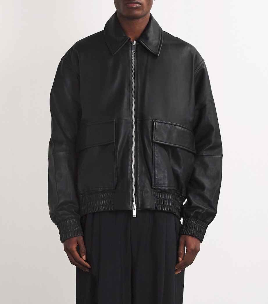 Leather Piston Bomber Jacket BLACK Image 3